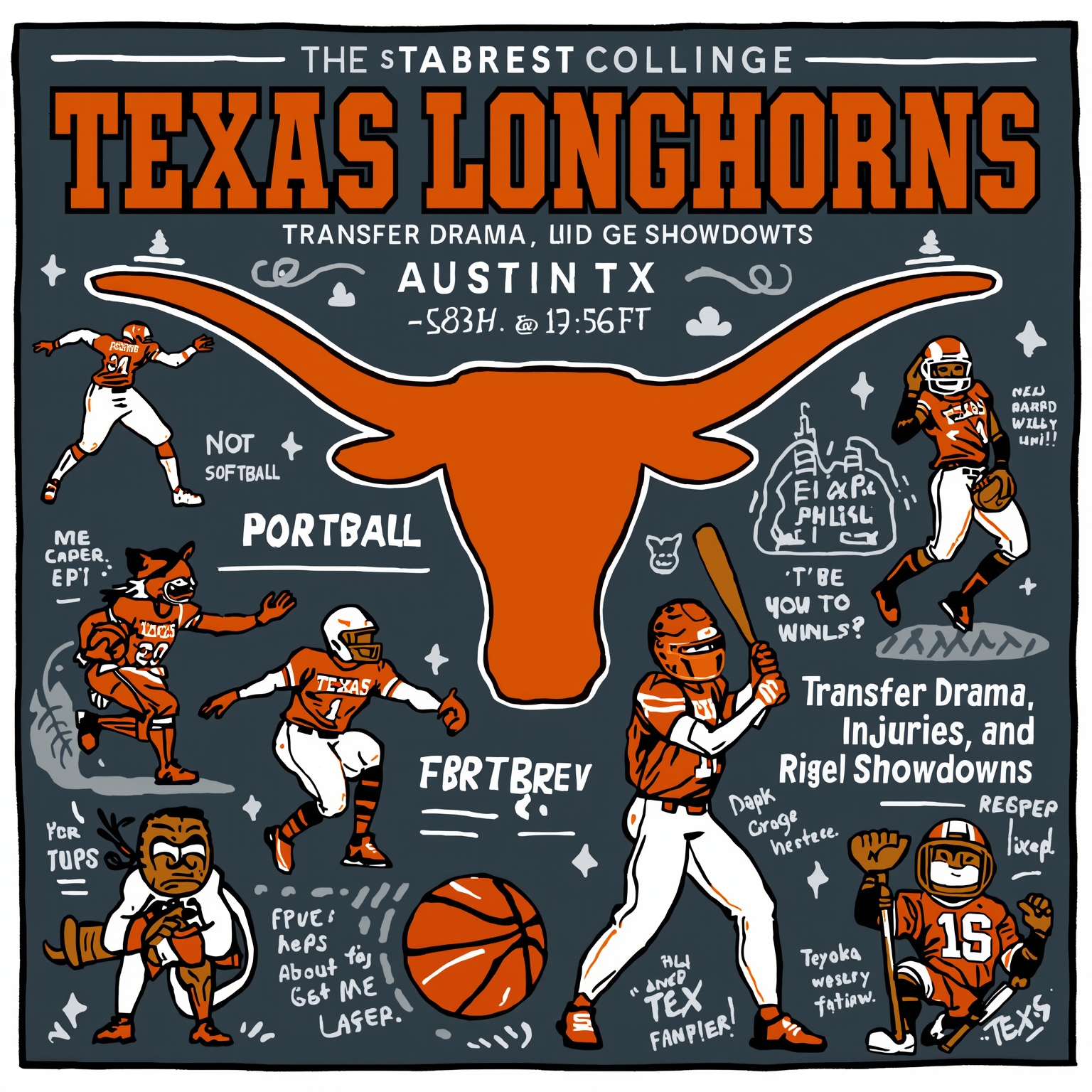 Texas Longhorns: Transfer Drama, Injuries, and Rival Showdowns - painting of Texas Longhorns softball, baseball, basketball venue