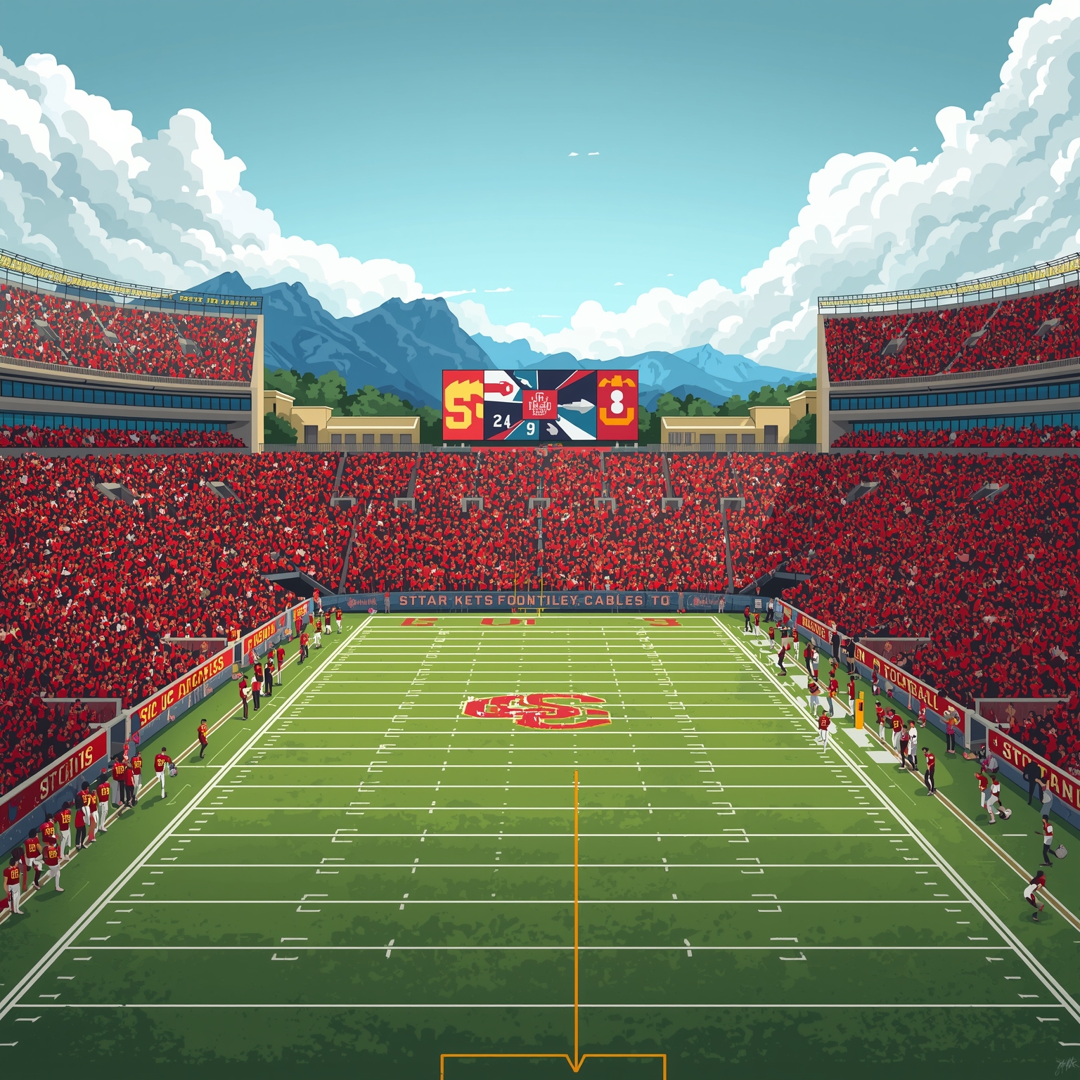 USC Football Prospects Face NFL Scrutiny - painting of USC Trojans football venue