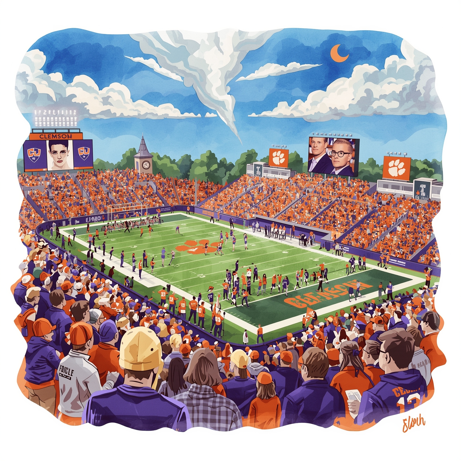 Clemson's Shifting Fortunes: From Hoop Dreams to Last Stand - painting of Clemson Tigers basketball, football venue