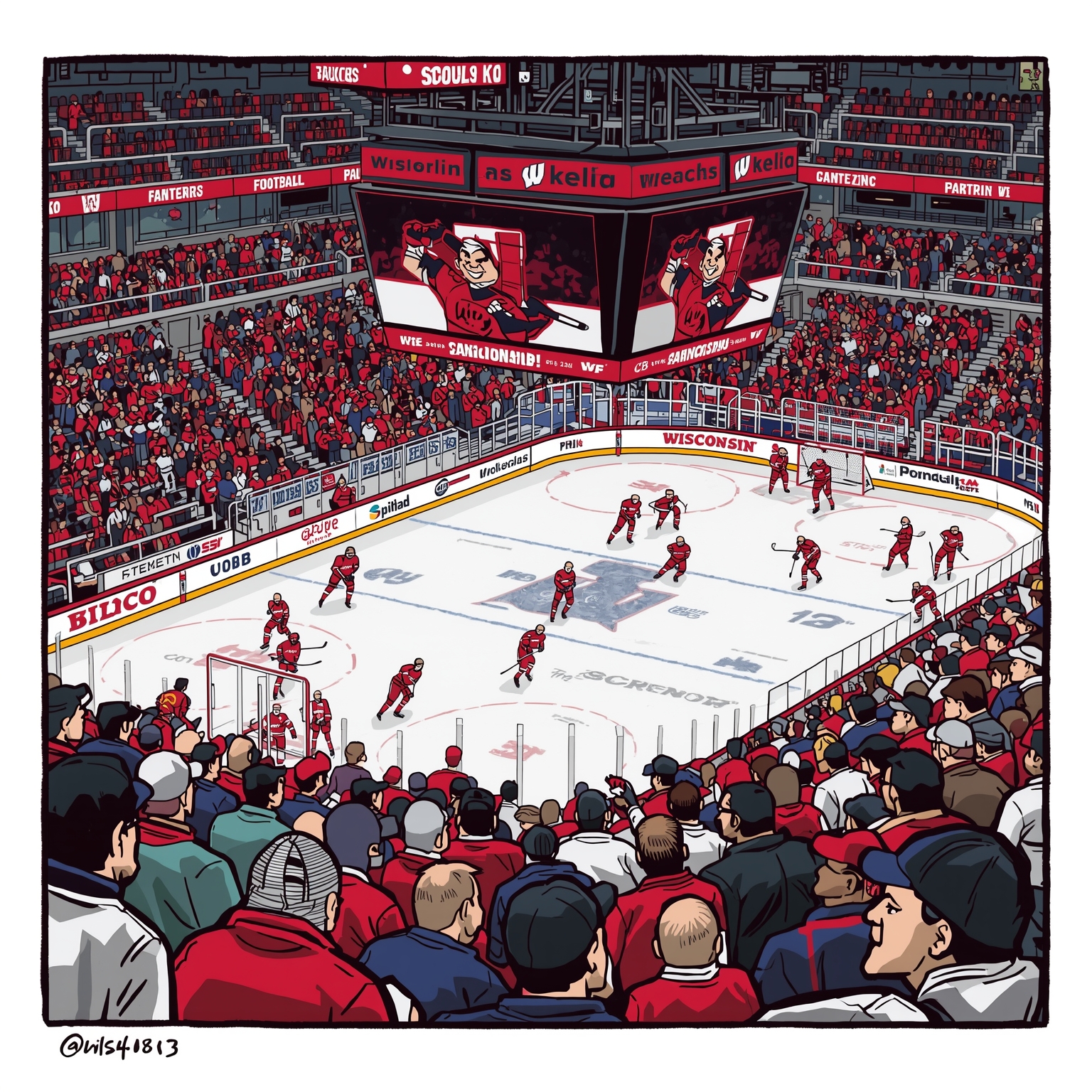 Badgers Blockbusters: Frozen Four and Recruiting Frenzy - painting of Wisconsin Badgers hockey, football venue