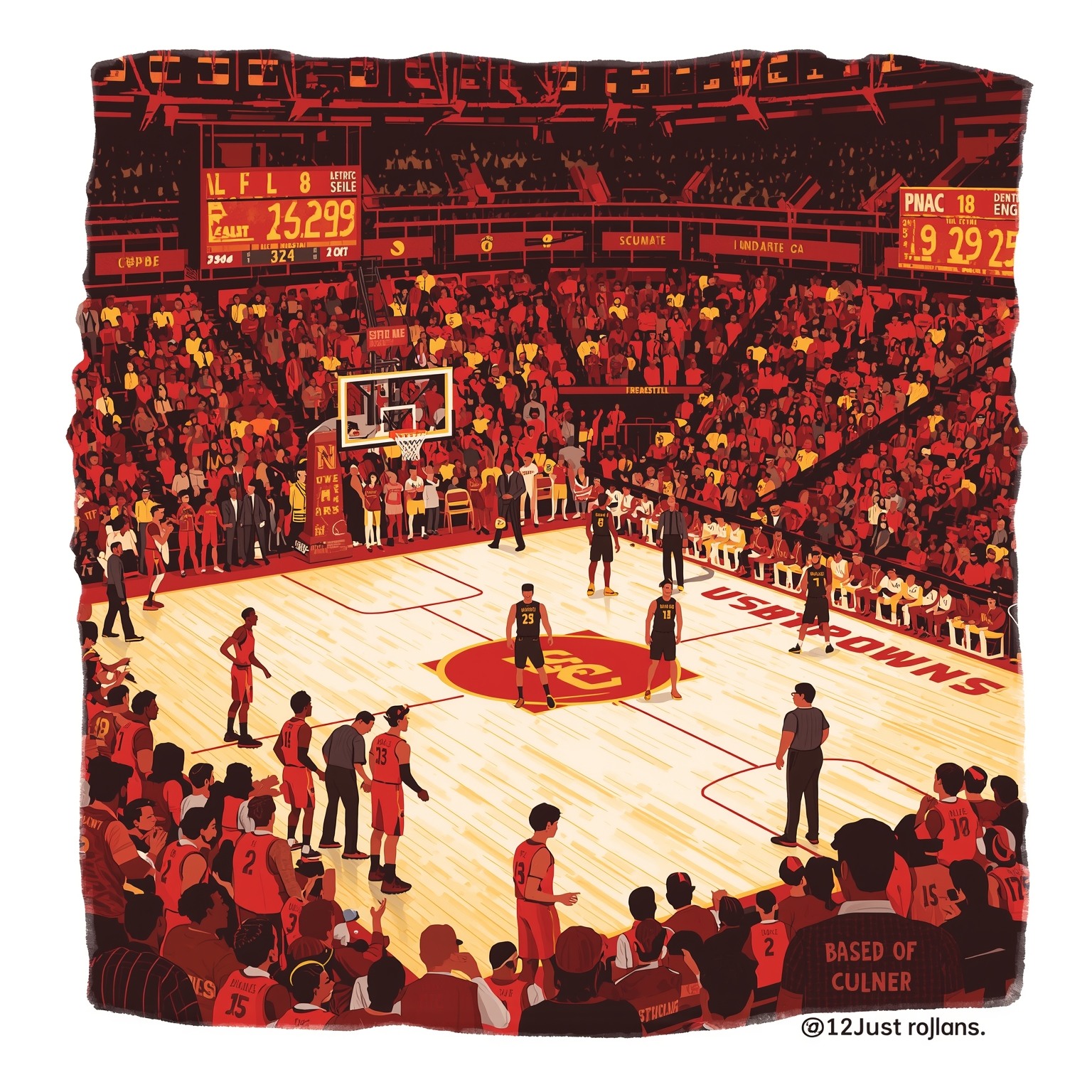 USC Basketball: Transfers, Five-Stars, and High-Stakes Dreams - painting of USC Trojans basketball venue
