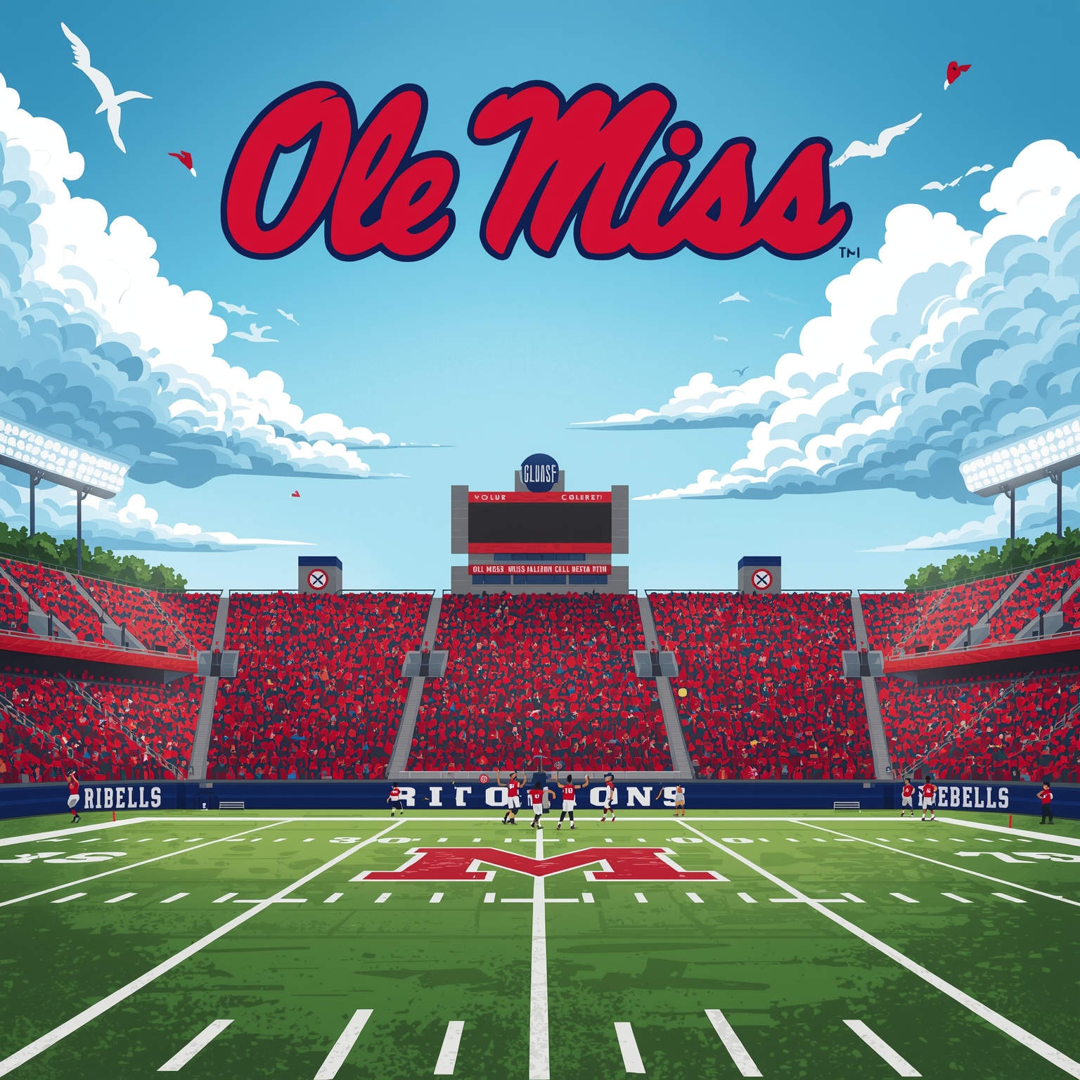Rebels Ramp Up Recruiting and Recreate Kiffin’s Offense - painting of Ole Miss Rebels football,basketball venue