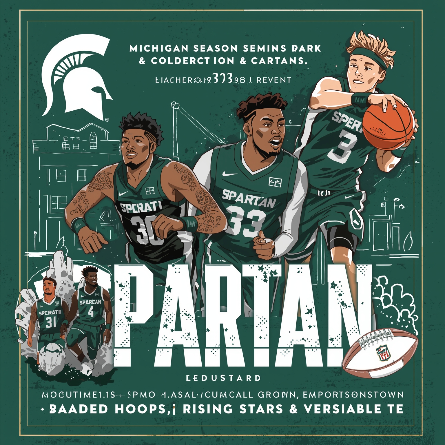 Spartan Season Preview: Loaded Hoops, Rising Stars & Versatile TE - painting of Michigan State Spartans basketball, football venue