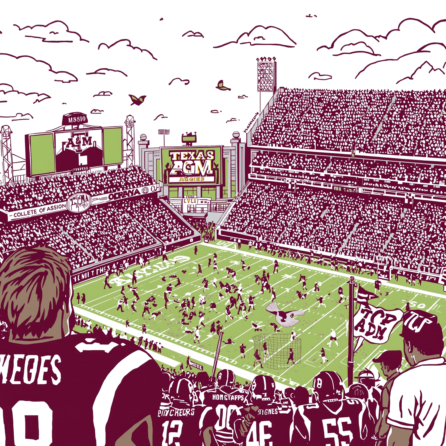 Aggie Triumphs and Tempestuous Twists Across the Board - painting of Texas A&M Aggies baseball, football venue