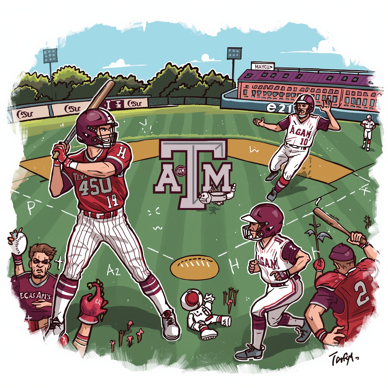 Aggies Face Struggles and Shakeups Across Sports - painting of Texas A&M Aggies baseball, football, softball venue