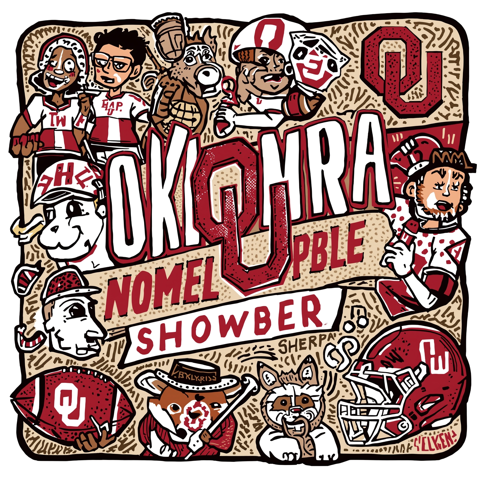 Oklahoma’s Sooner Sports Shuffle - painting of Oklahoma Sooners football,basketball,softball venue
