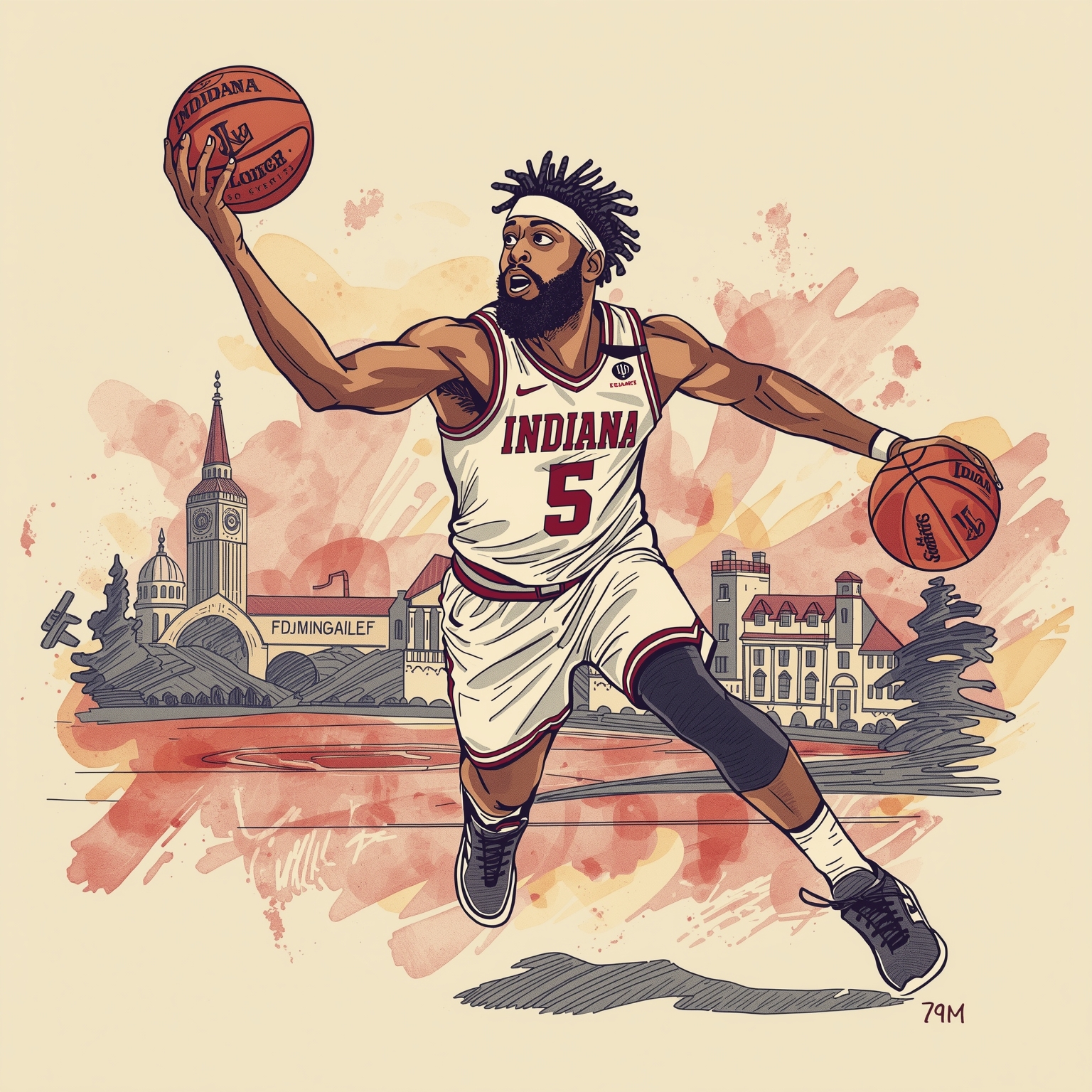 Hoosiers Land Versatile Guard Jaeden Mustaf - painting of Indiana Hoosiers basketball venue