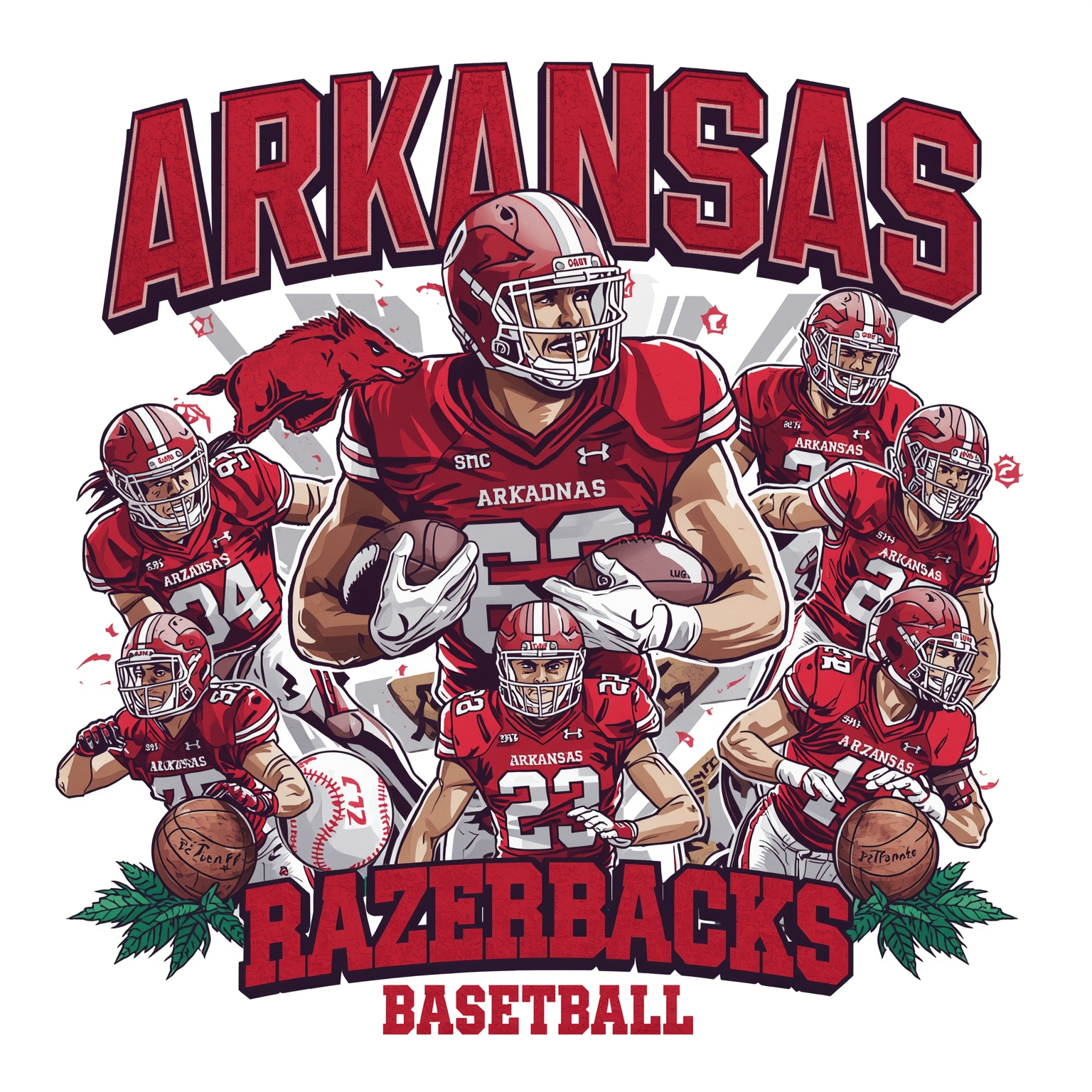 Arkansas Athletics: Big Men Rumors to Baseball Comebacks - painting of Arkansas Razorbacks baseball, basketball, football venue