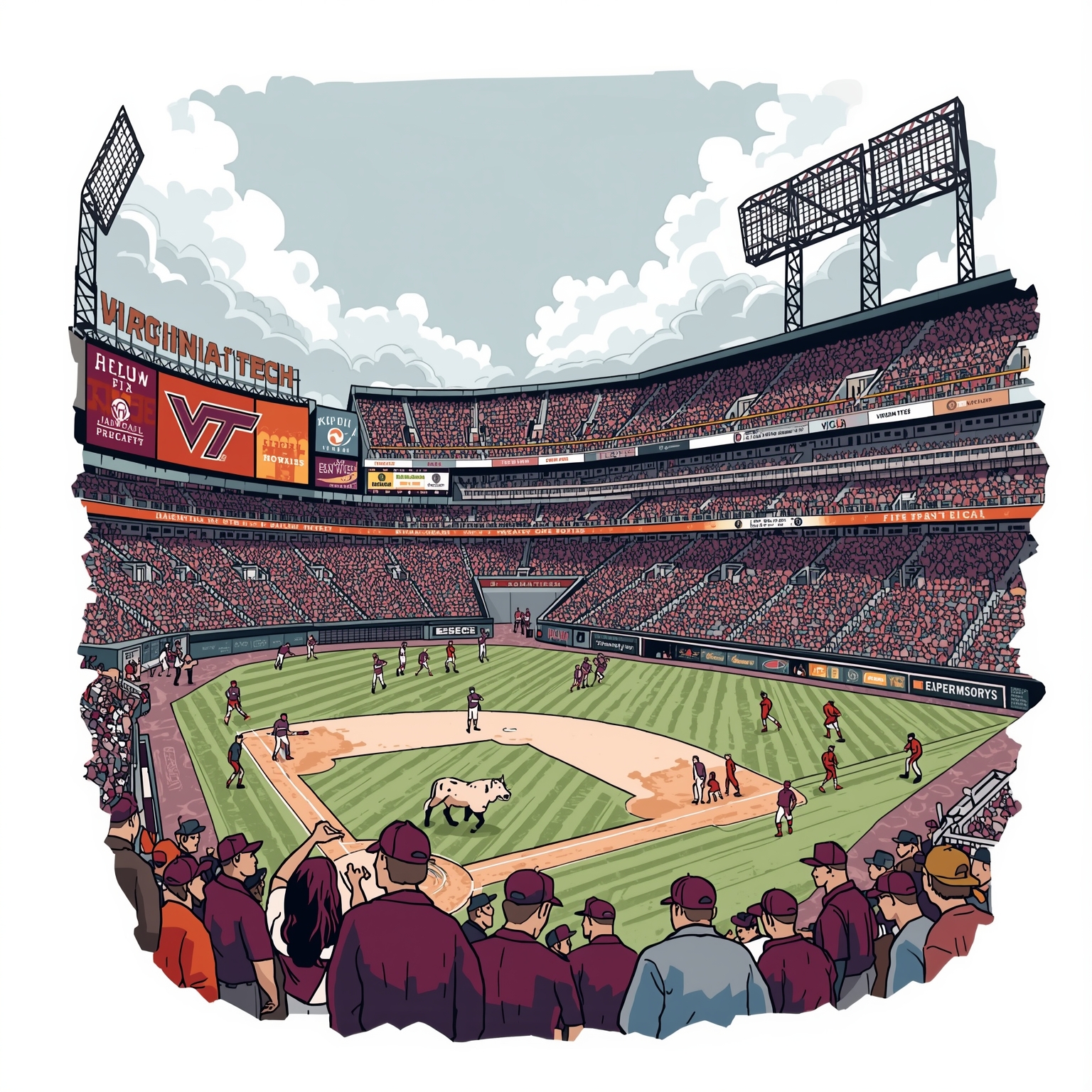 Virginia Tech's Roster Shakeups and Series Stumbles - painting of Virginia Tech Hokies baseball,softball,basketball venue