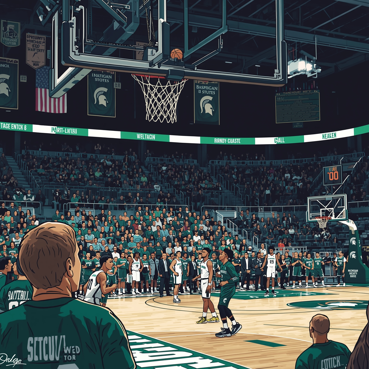 MSU’s Transfer Frenzy: Draft, Draft Picks, and Derailed Dreams - painting of Michigan State Spartans basketball,hockey venue