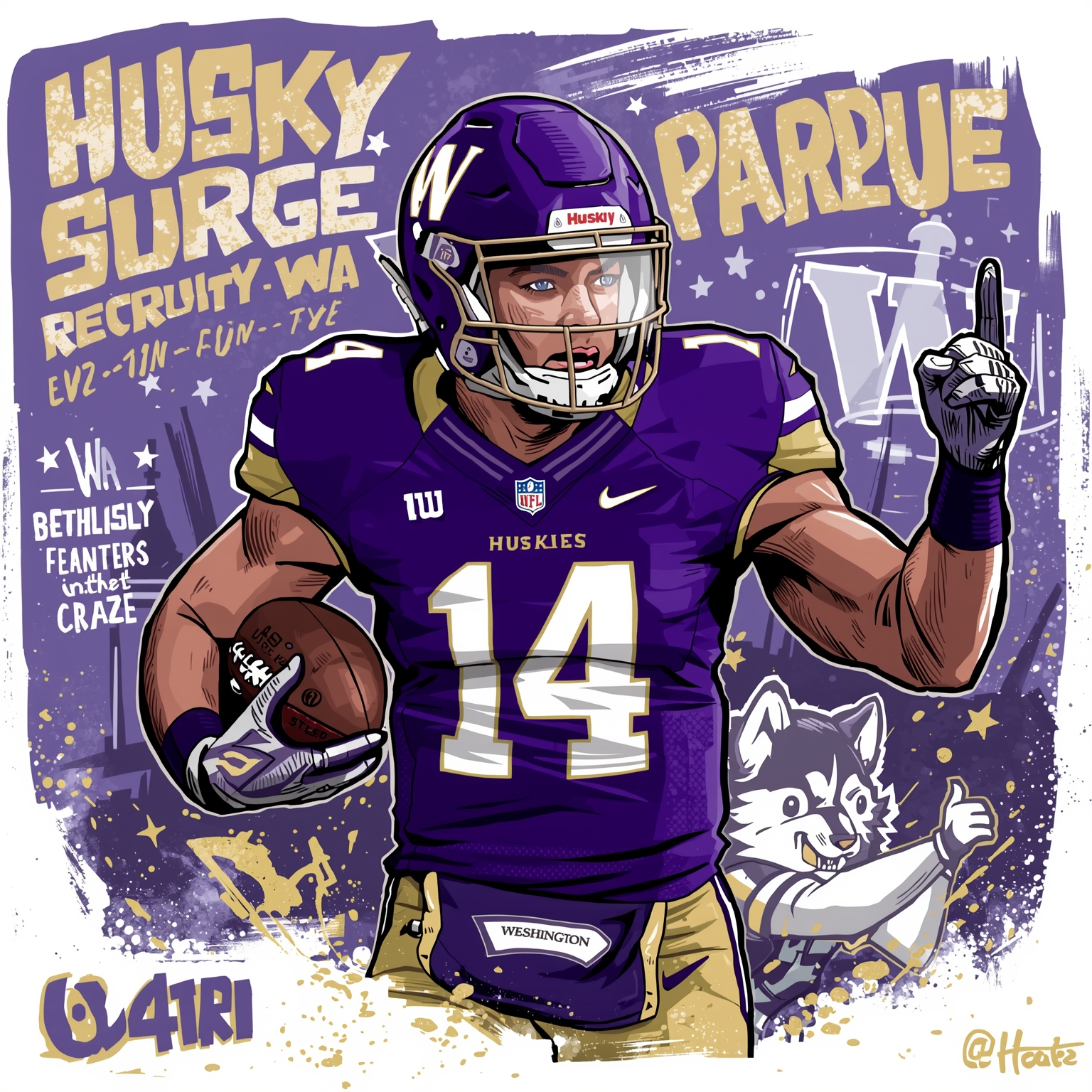 Husky Surge: Arm Strength, Transfers & Recruiting Craze - painting of Washington Huskies football,basketball venue