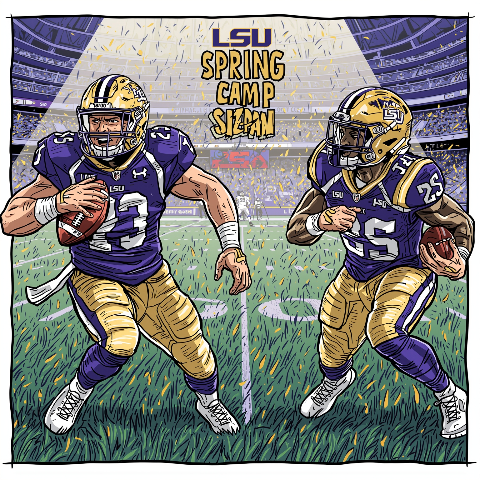 LSU Spring Camp Shakeup: Injuries, Rookies Steal Spotlight - painting of LSU Tigers football venue