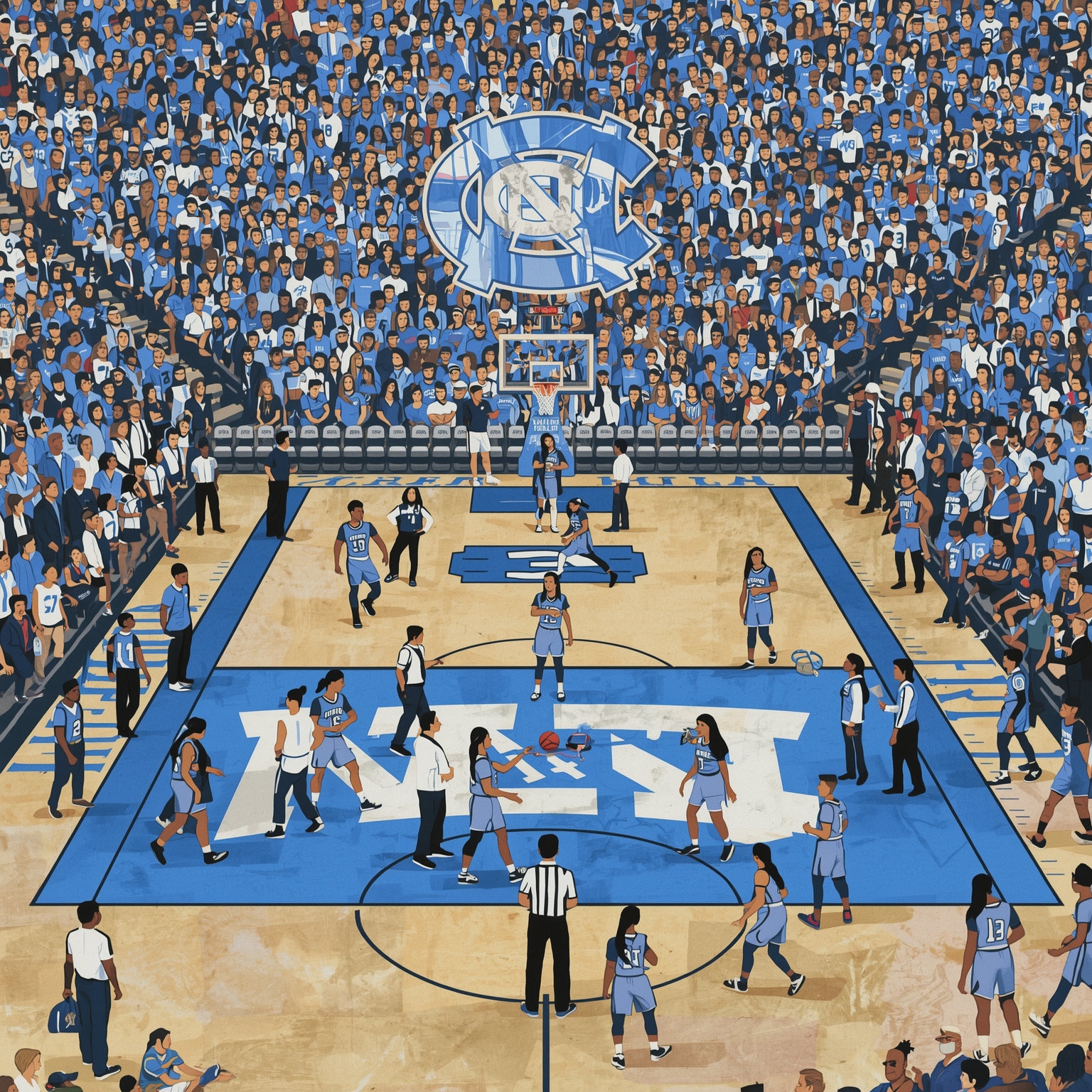 Tar Heels Shake Up Staff, Retain Talent, Draft Hopes - painting of North Carolina Tar Heels basketball,football venue