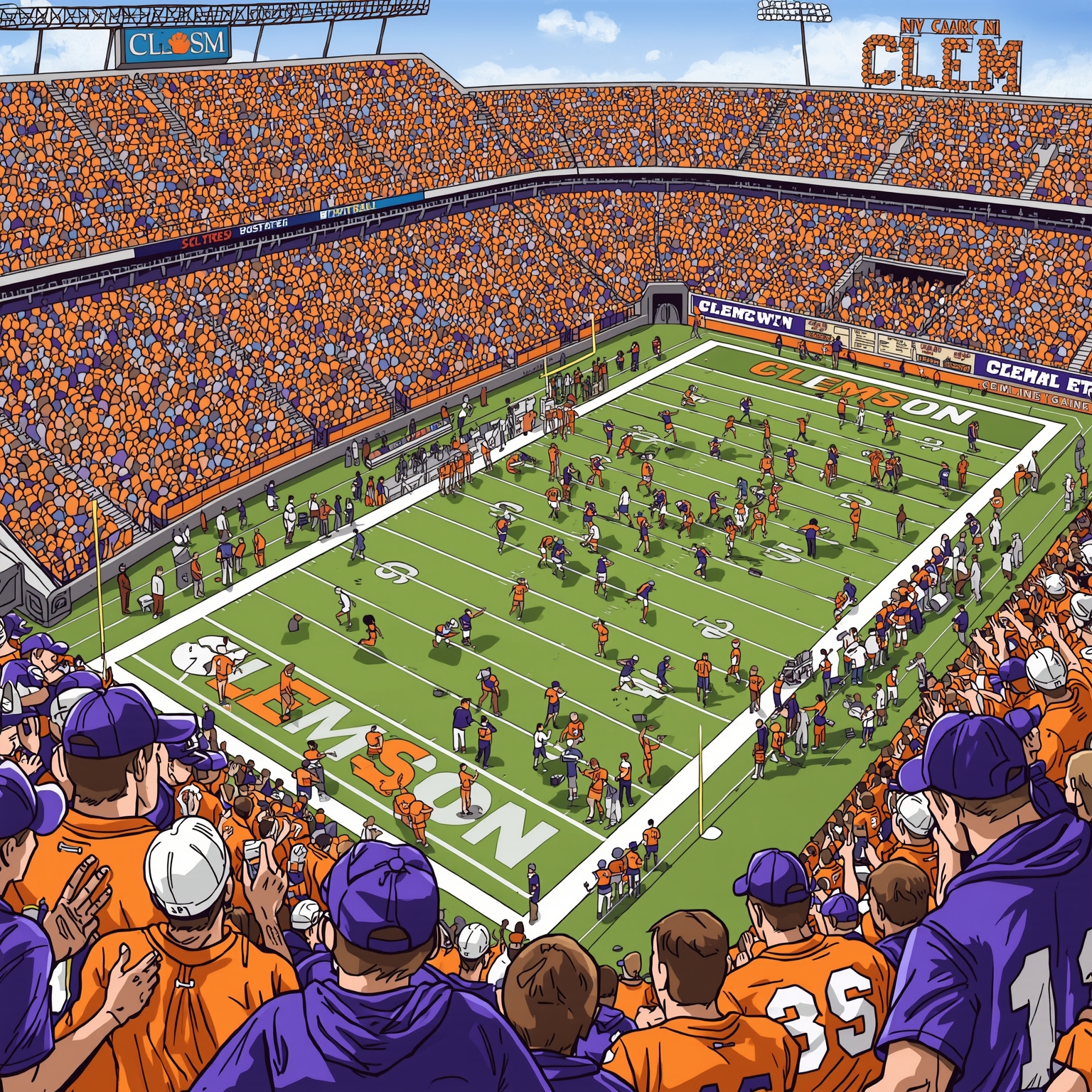 Clemson Recruiting: Football Flub & Basketball Snag - painting of Clemson Tigers football, basketball venue