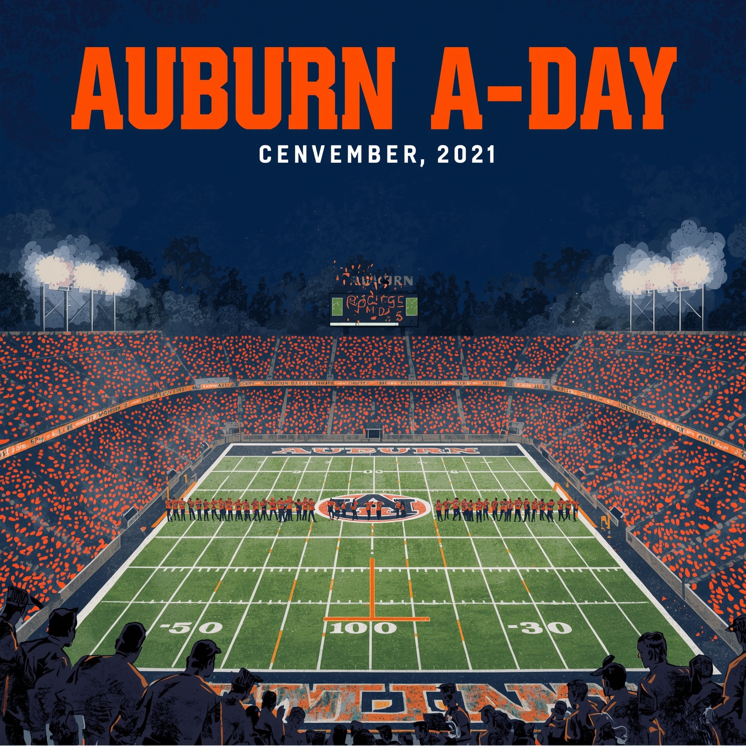 Young CB Star Books Auburn A-Day Visit - painting of Auburn Tigers football venue