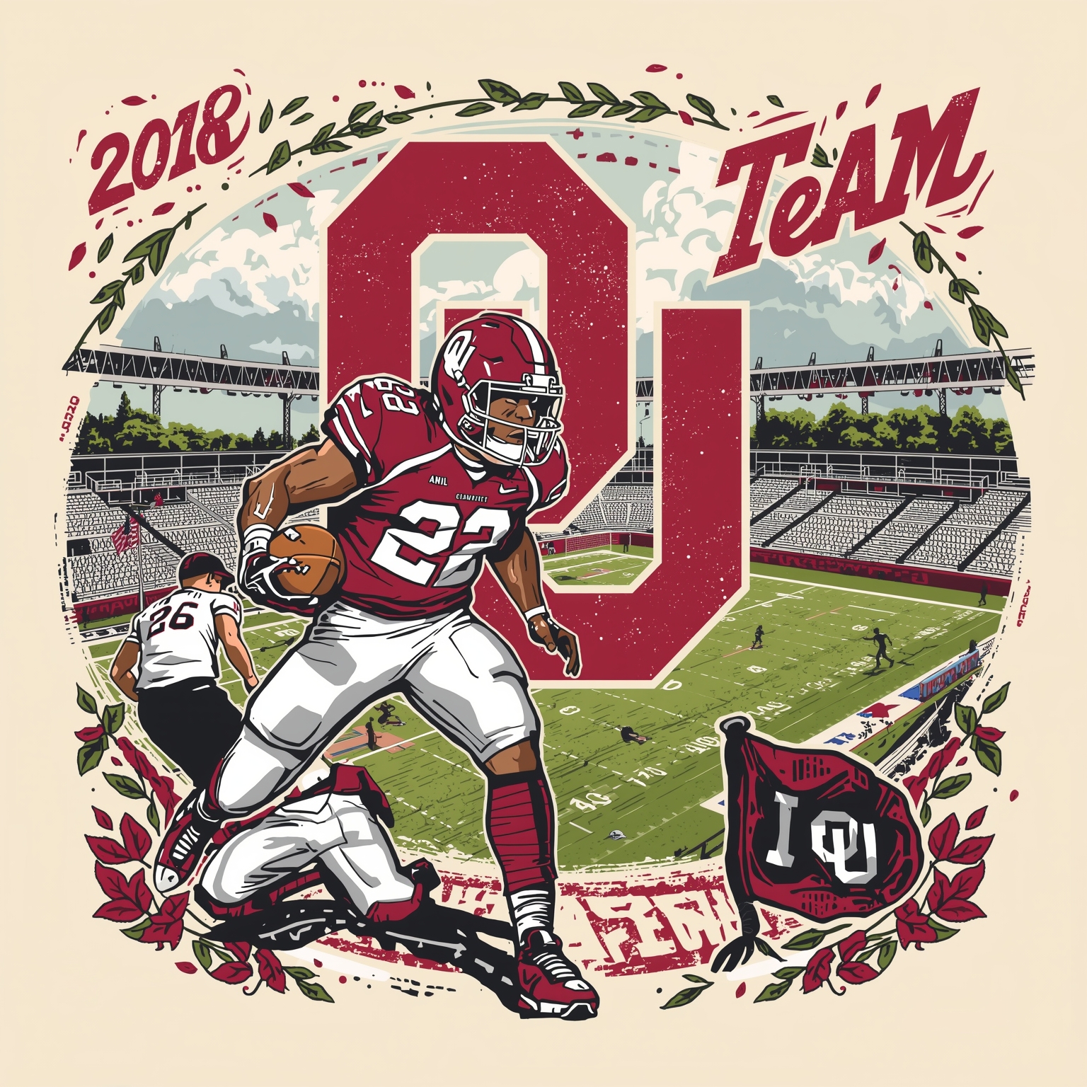 Oklahoma on the Move: Rivalries, Leaders, New Stars - painting of Oklahoma Sooners football, softball venue