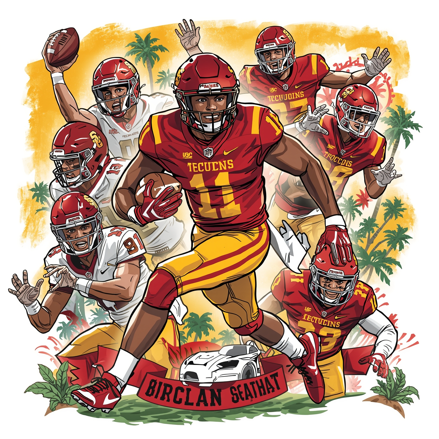 USC Trojans: Rising Recruits, NFL Hopefuls & New Stars - painting of USC Trojans football,basketball venue