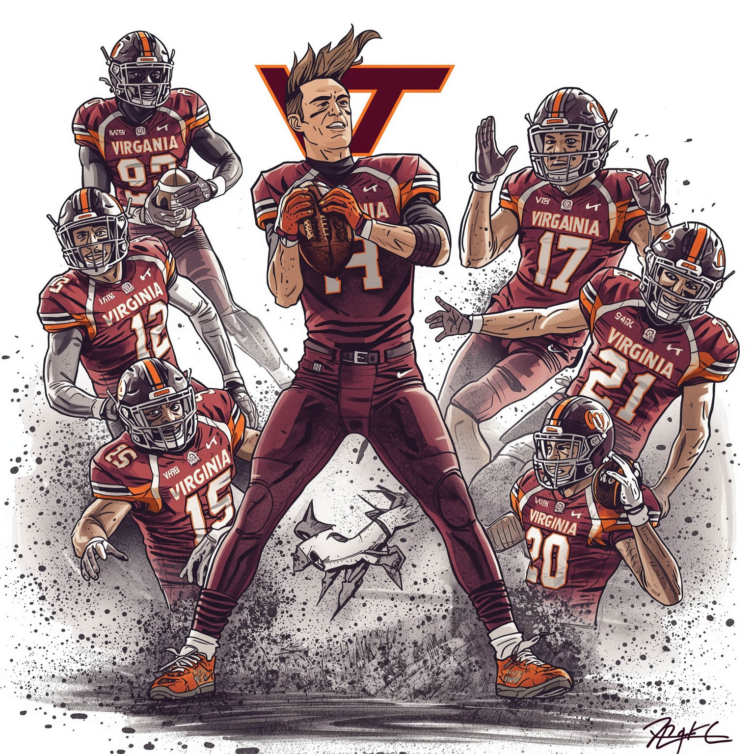 Hokies Spring Football & Softball Showcases - painting of Virginia Tech Hokies football, softball venue