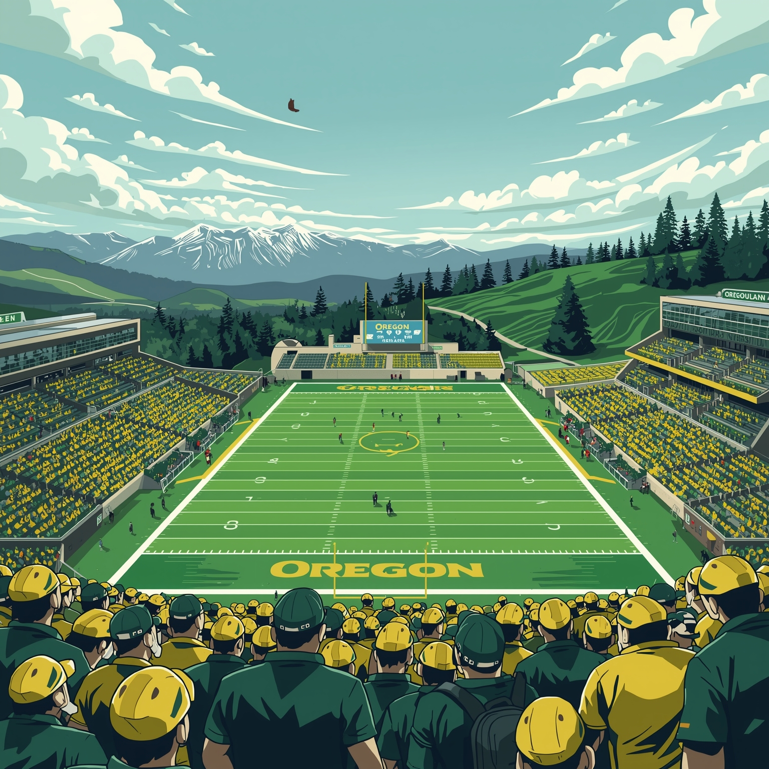 Oregon Ducks Football: From Backfield Buzz to NFL Dreams - painting of Oregon Ducks football venue
