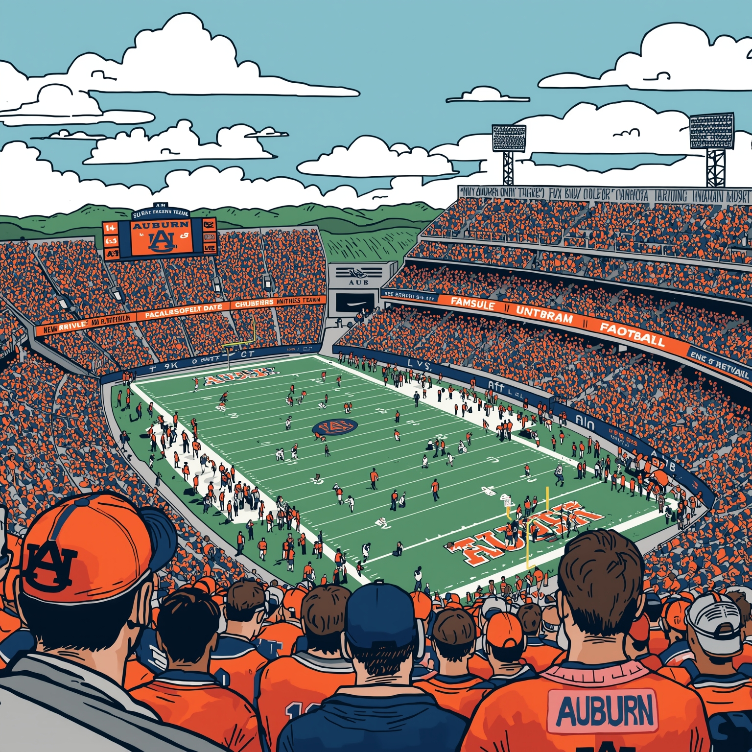 Auburn A-Day: Fresh Faces and Clash of Narratives - painting of Auburn Tigers football venue