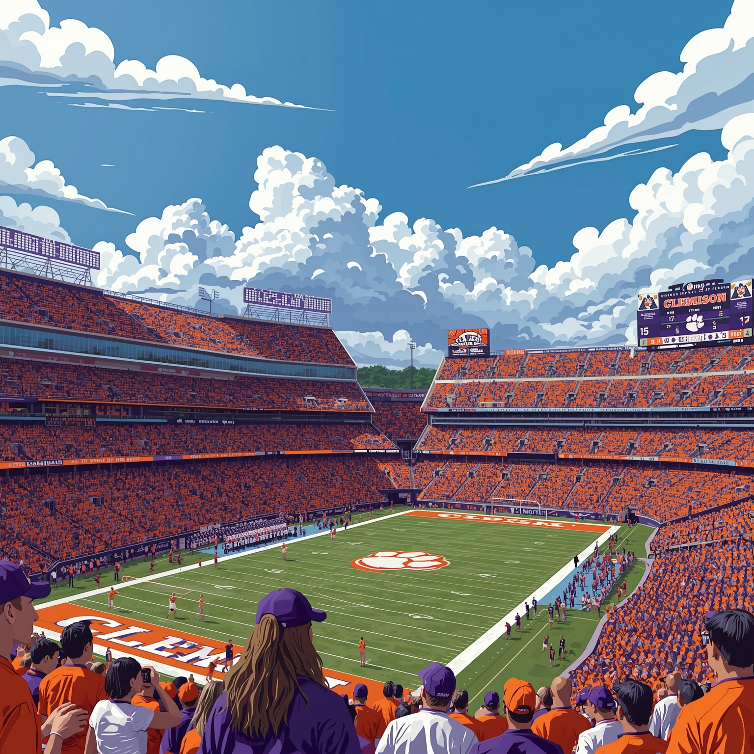 Clemson Tigers Revamp: Women's Basketball Portal + NFL Trade - painting of Clemson Tigers basketball, football venue