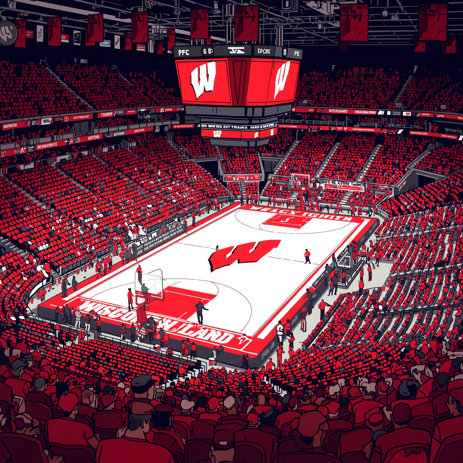 Badgers Land In-State Football & Basketball Stars - painting of Wisconsin Badgers basketball, football venue