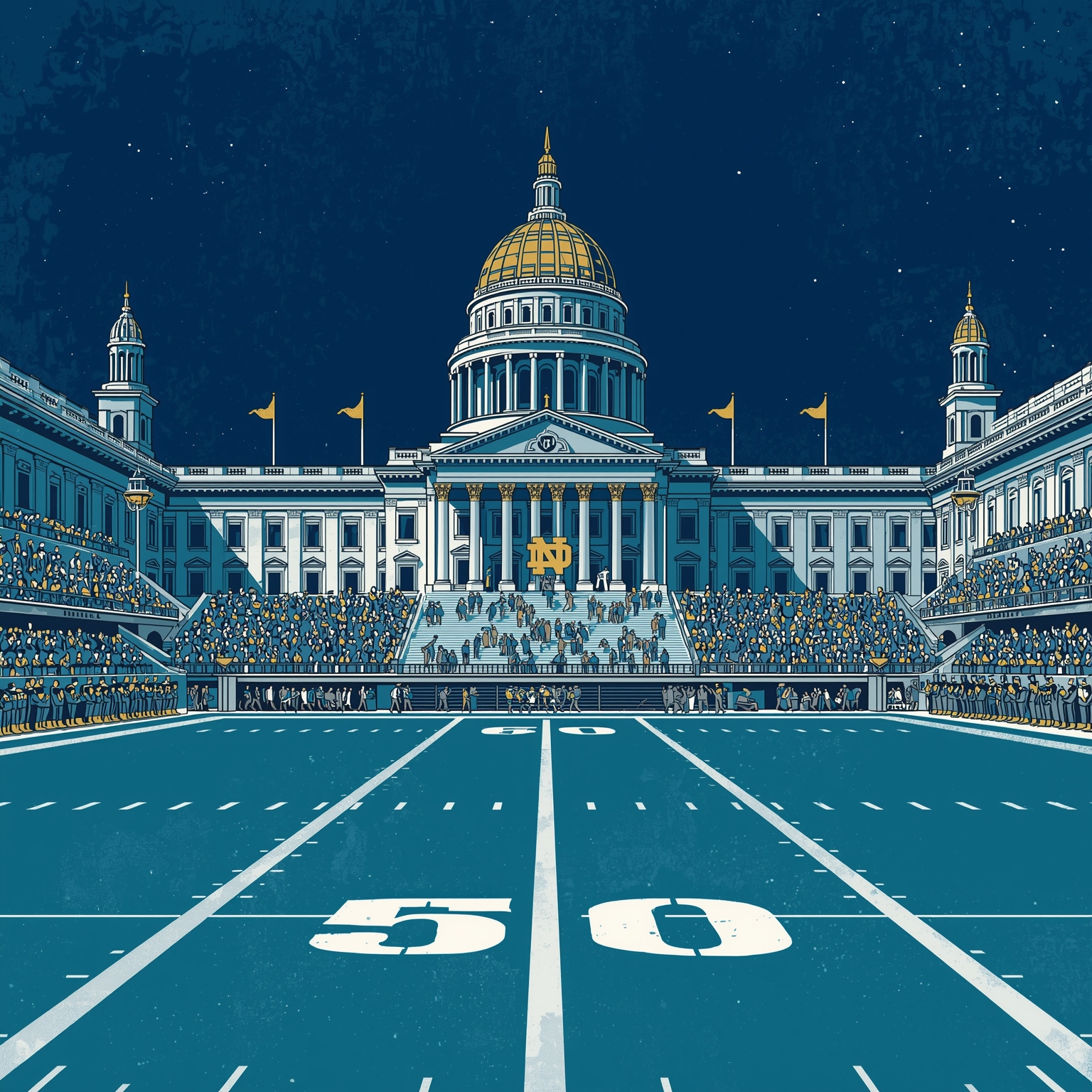 Notre Dame’s QB Recruiting Reboot: From Jarrard to Monds - painting of Notre Dame Fighting Irish football venue