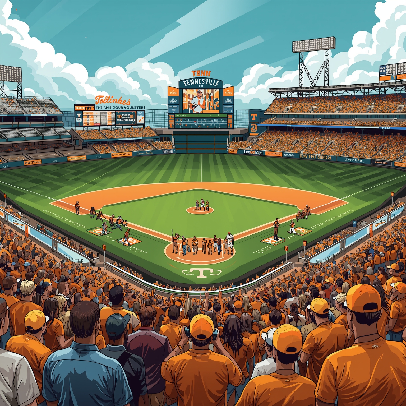 Vols Baseball Win and McCoy's NFL Draft Destinations - painting of Tennessee Volunteers baseball, football venue