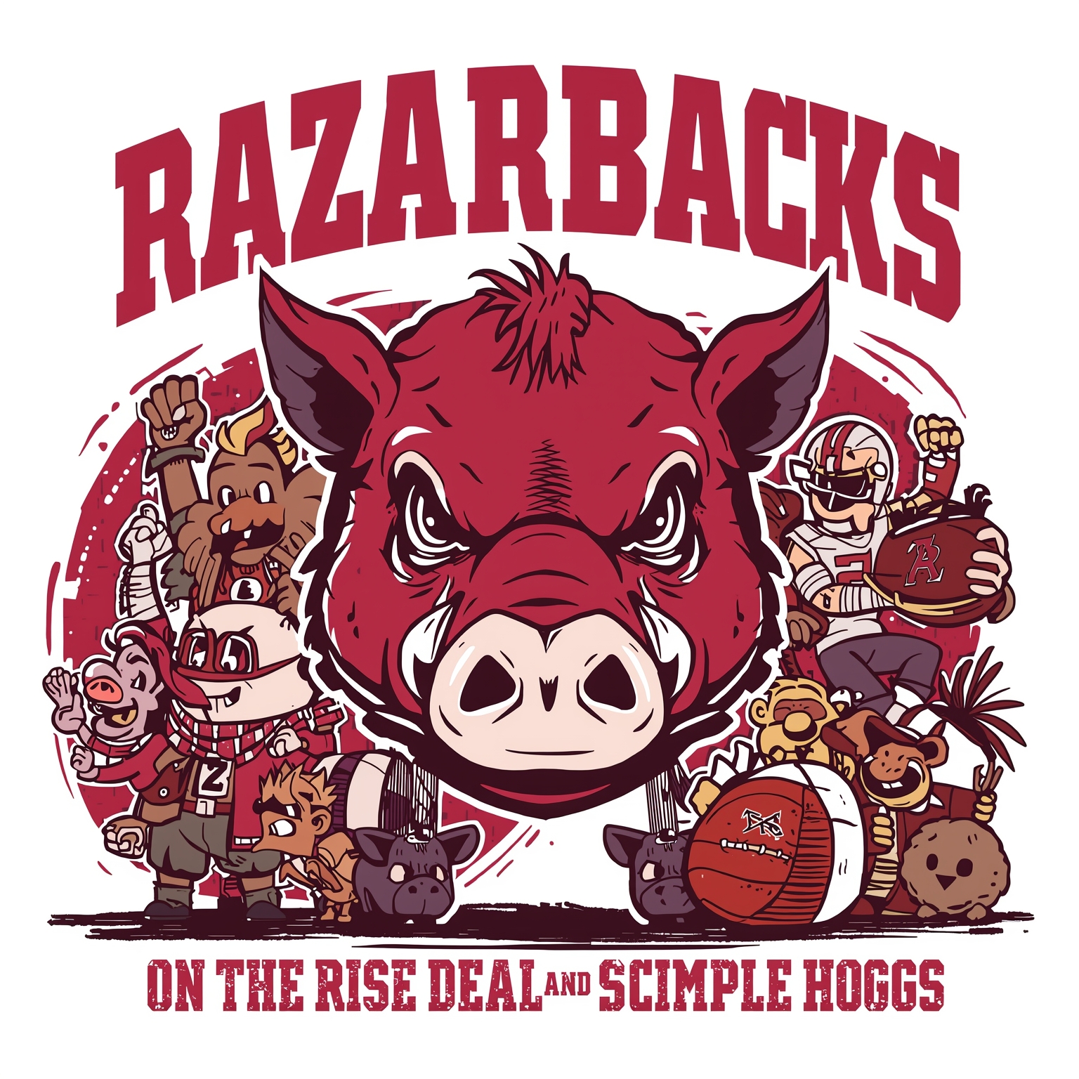 Quirky Hogs on the Rise and the Fall of Champions in Fayetteville - painting of Arkansas Razorbacks football,basketball,baseball venue