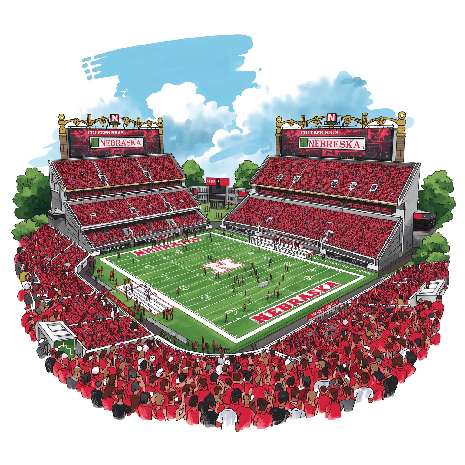 Huskers: Stadium Upgrades, Top Visits & Postseason Drive - painting of Nebraska Cornhuskers football,baseball,basketball venue