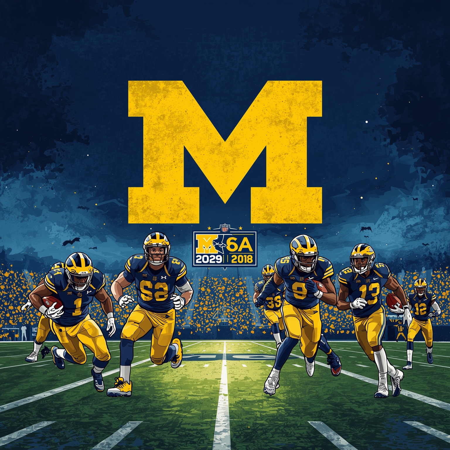 Michigan Wolverines: Final Four Guts to NFL Glory - painting of Michigan Wolverines football,basketball venue