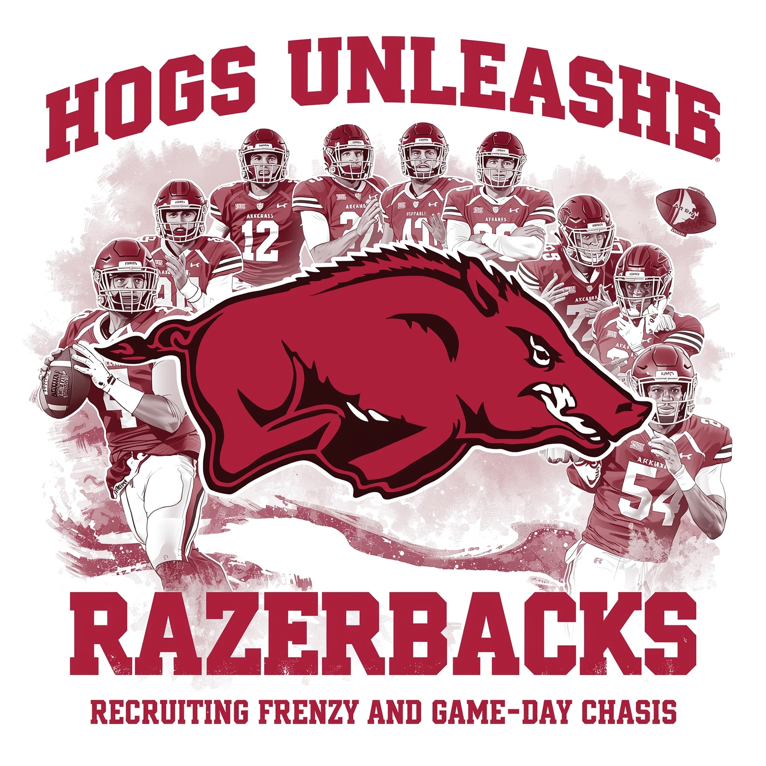 Hogs Unleashed: Recruiting Frenzy and Game-Day Chaos - painting of Arkansas Razorbacks football, softball, baseball venue