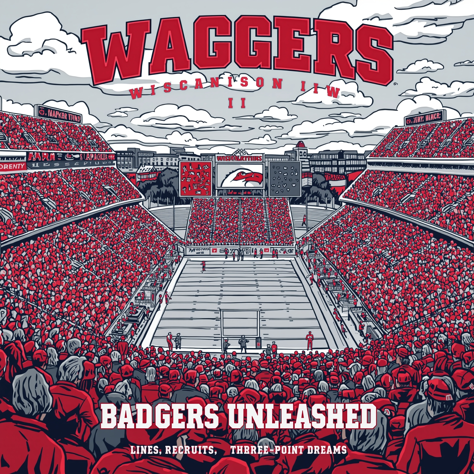 Badgers Unleashed: Lines, Recruits, and Three-Point Dreams - painting of Wisconsin Badgers football basketball venue