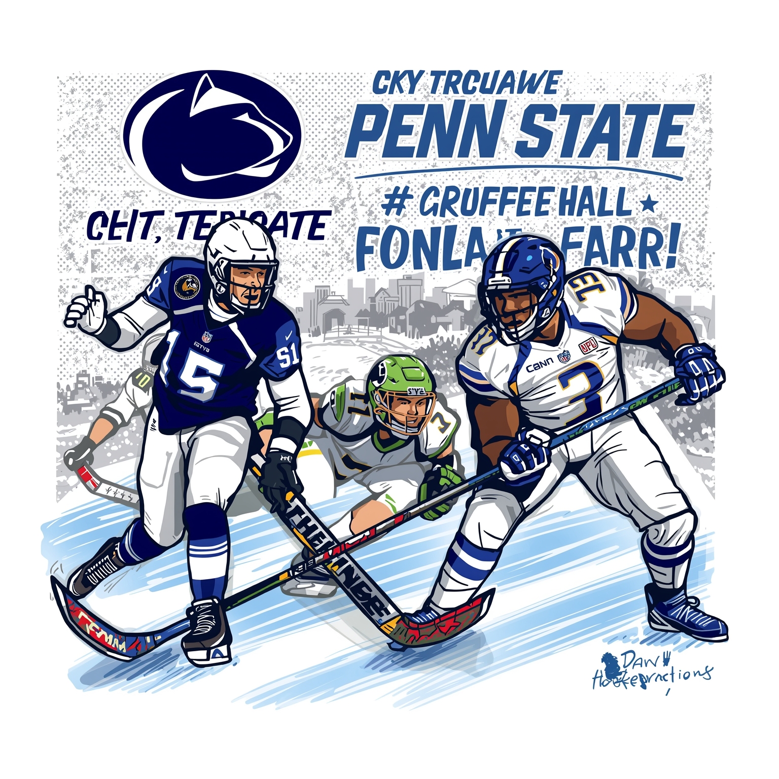 Penn State Sports Roundup: QBs, Hockey, NFL Picks - painting of Penn State Nittany Lions football, hockey venue