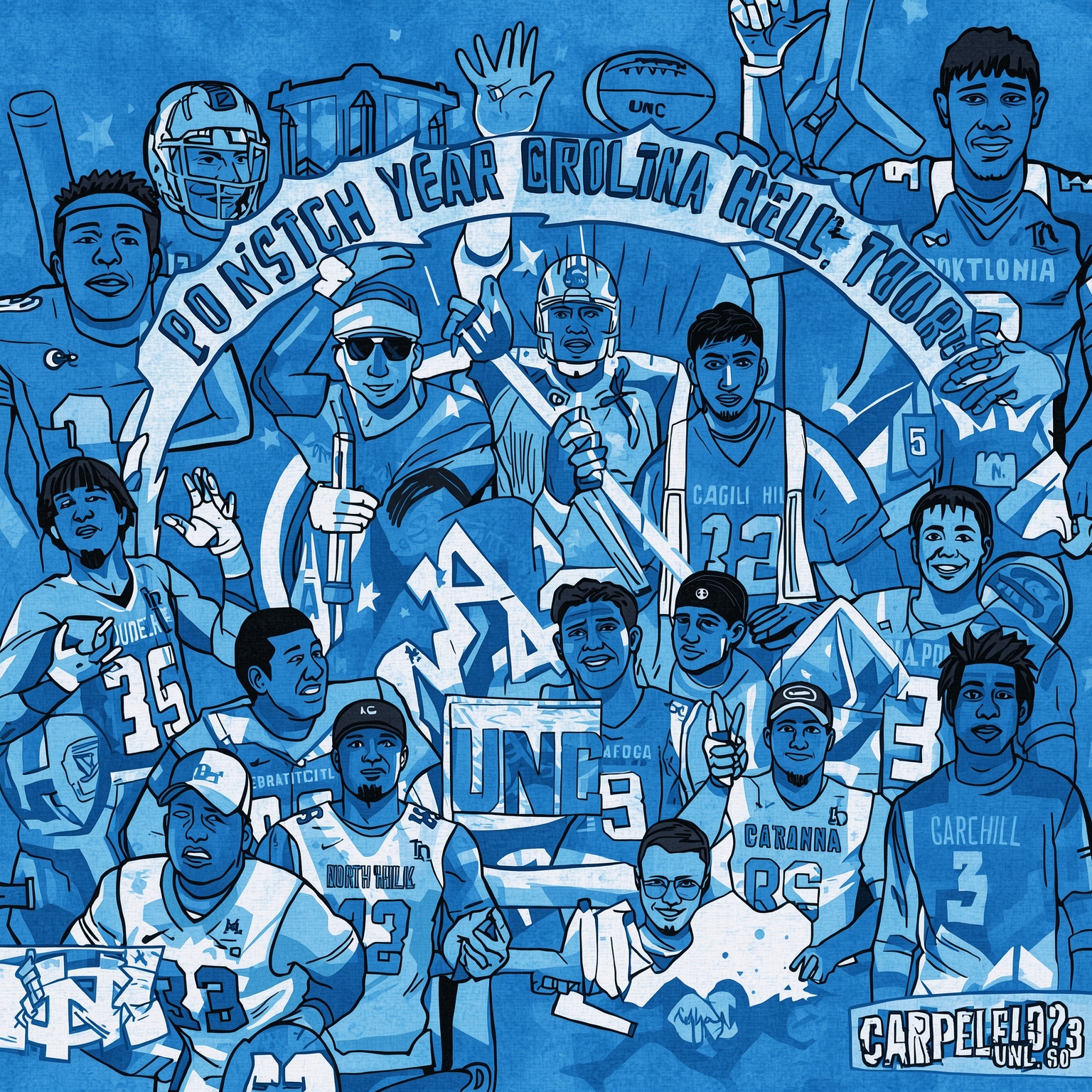Tar Heels Roster Reboot: Transfers, Veterans & Stars - painting of North Carolina Tar Heels football,basketball venue
