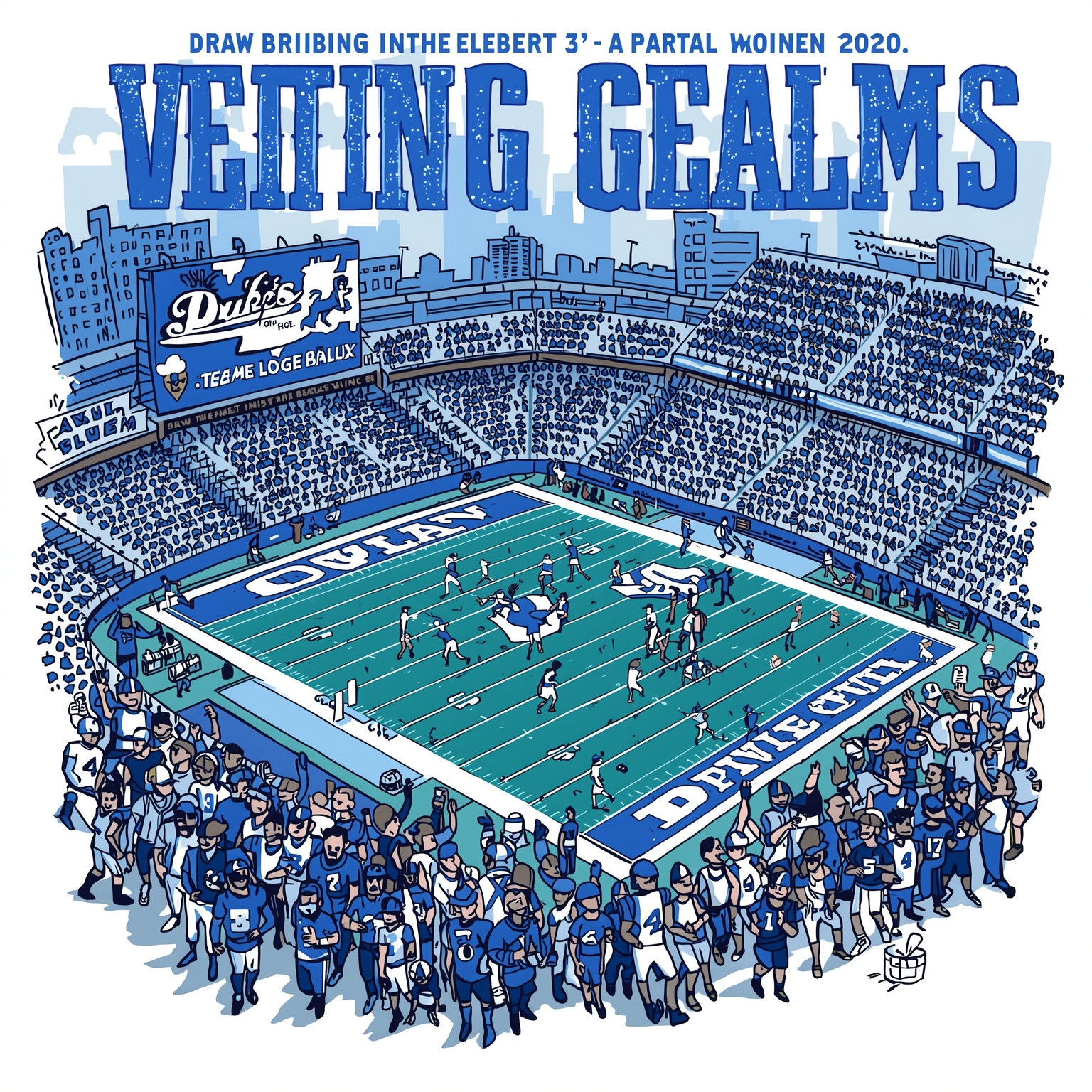 Devils Detour: Gridiron Greats and Portal Mayhem - painting of Duke Blue Devils football,basketball venue