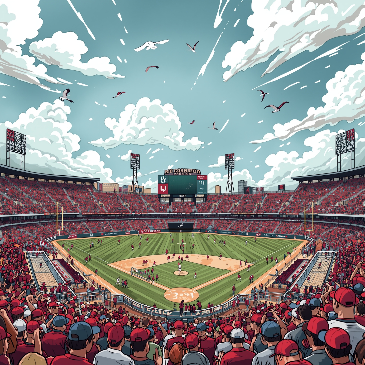 Alabama Athletics: From Marathon Tracks to Poll Ranks - painting of Alabama Crimson Tide softball, football venue