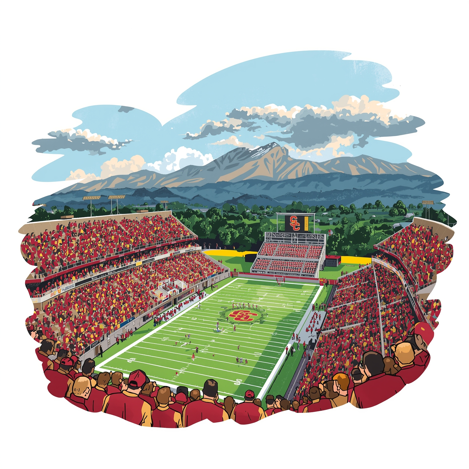 From Spring QB Drills to NFL Draft Showdown - painting of USC Trojans football, basketball venue