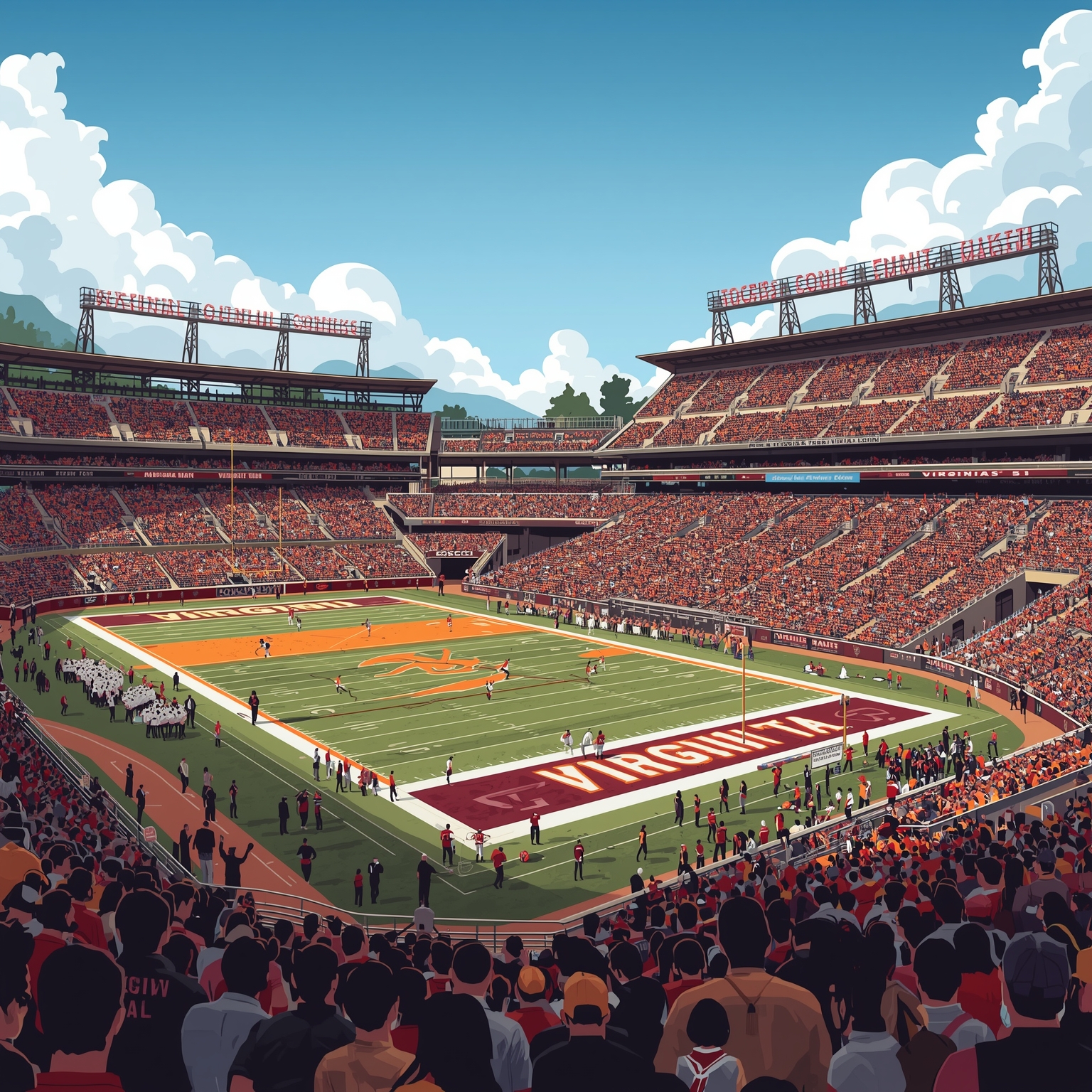 Virginia Tech Sports: NFL Stars, Softball Drama & Recruits - painting of Virginia Tech Hokies football,basketball,softball venue