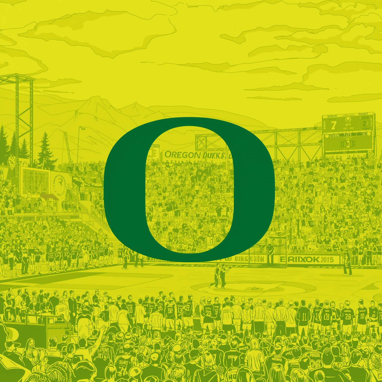 Oregon Ducks: Portal Moves, Draft Picks & Recruiting Wins - painting of Oregon Ducks basketball, football venue