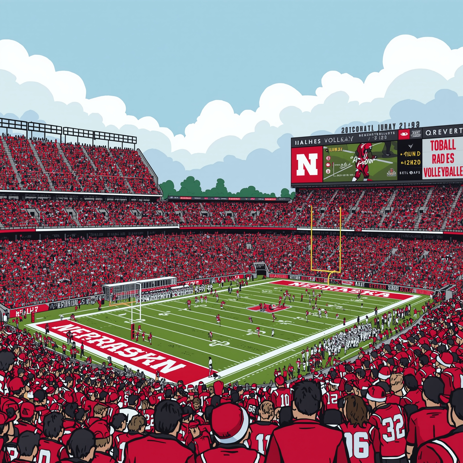 Nebraska Sports Highlights: Rebuilds, WRs, Homecoming - painting of Nebraska Cornhuskers football,volleyball venue