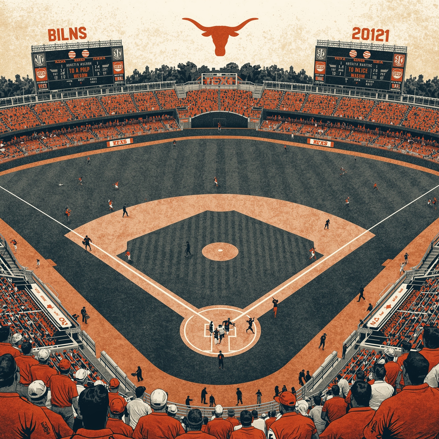 Longhorns vs. Commodores: Battle for SEC Supremacy - painting of Texas Longhorns baseball venue