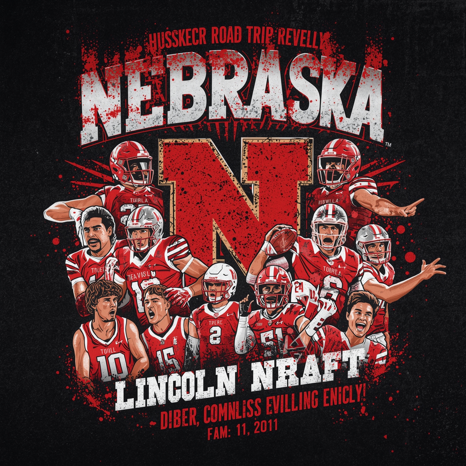 Husker Road Trip Revelry & NFL Draft Forecast - painting of Nebraska Cornhuskers basketball, football venue
