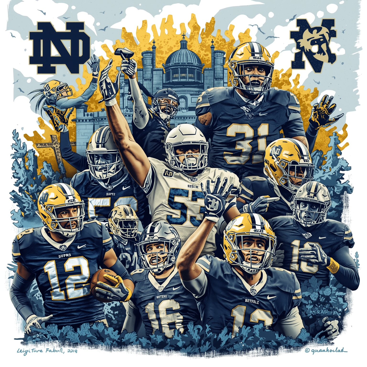 Irish Sports Roundup: Football, Schedule, Transfers & Honors - painting of Notre Dame Fighting Irish basketball, football venue
