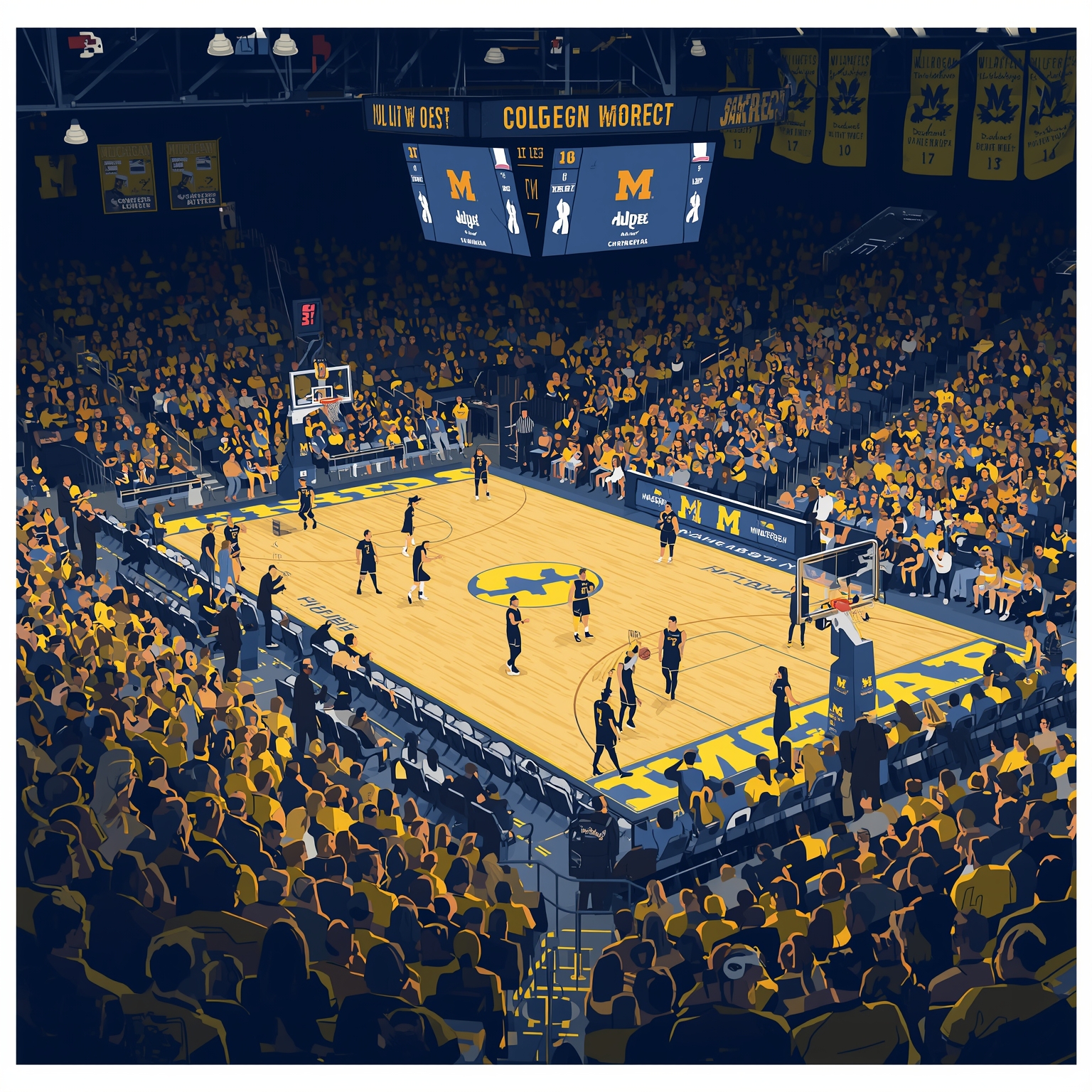 Tschetter’s Triumphant Pro Debut Down Under - painting of Michigan Wolverines basketball venue