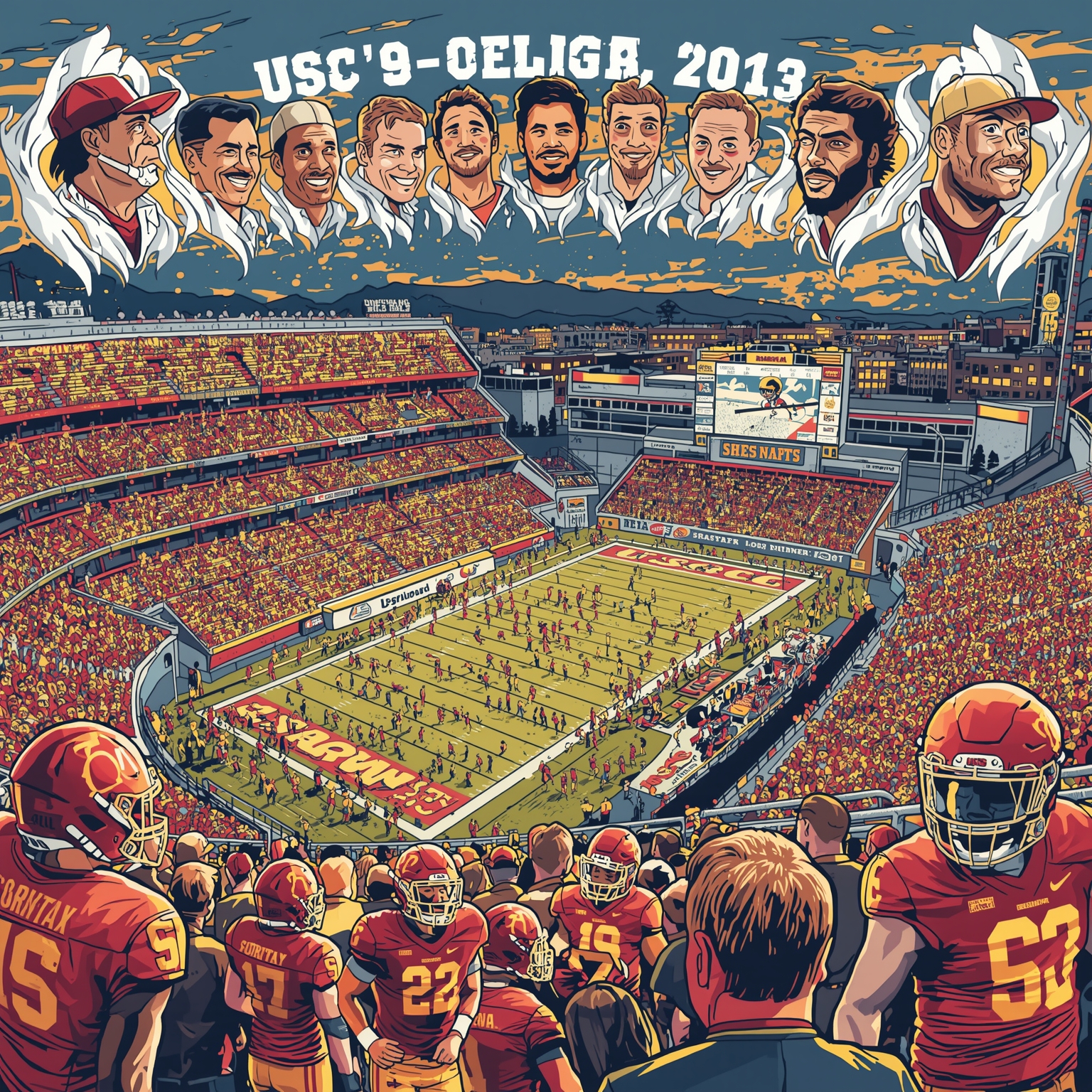USC’s Next Wave: Recruits, Stars & NFL Bound - painting of USC Trojans football venue