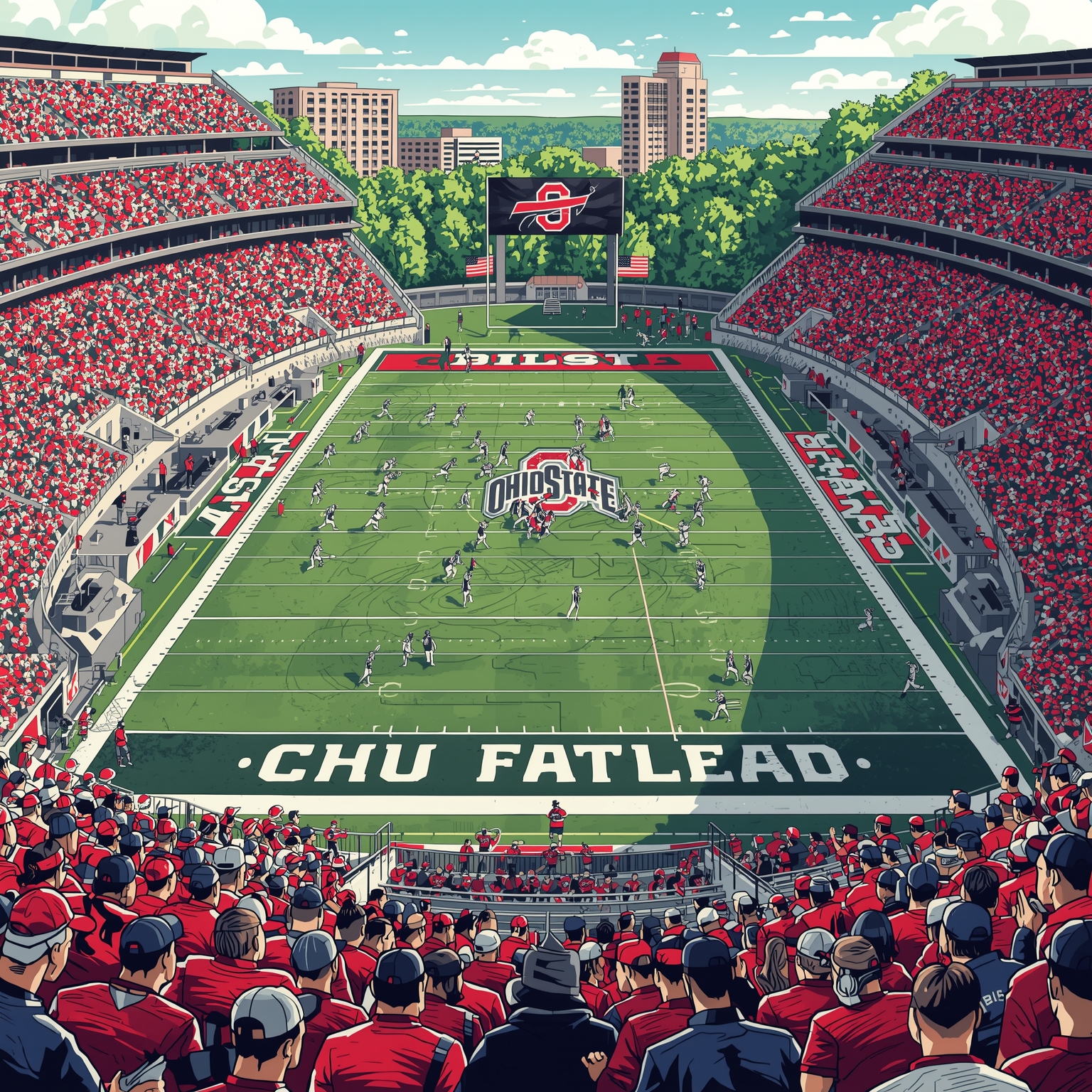 Buckeye Battles to Bills: Igbinosun’s NFL Leap - painting of Ohio State Buckeyes football venue