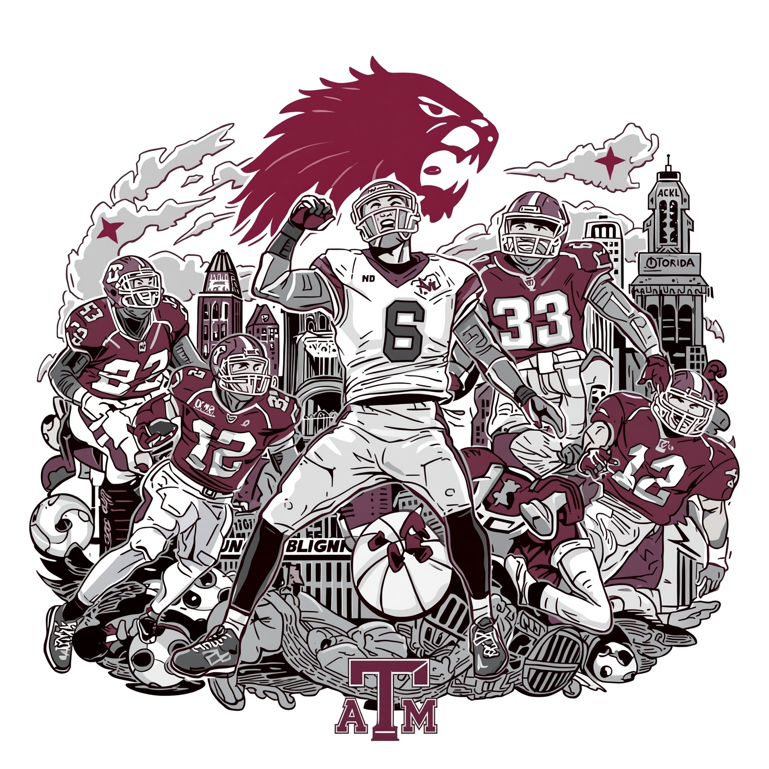 Aggie Rebuilds: From Hardwood Heights to NFL Flights - painting of Texas A&M Aggies basketball,football venue