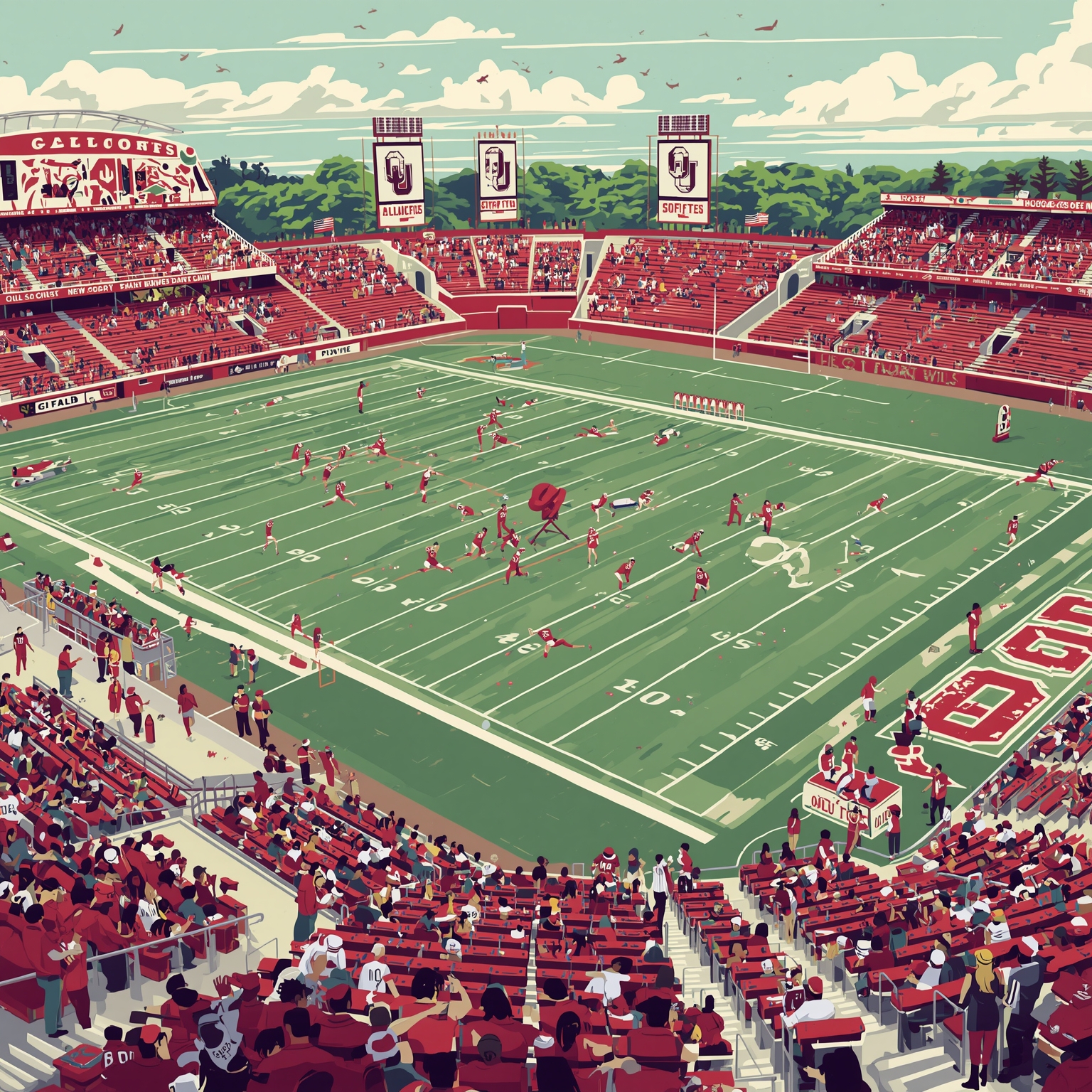 Sooners Sweep Polls and Shake Up Football Backfield - painting of Oklahoma Sooners softball,football venue