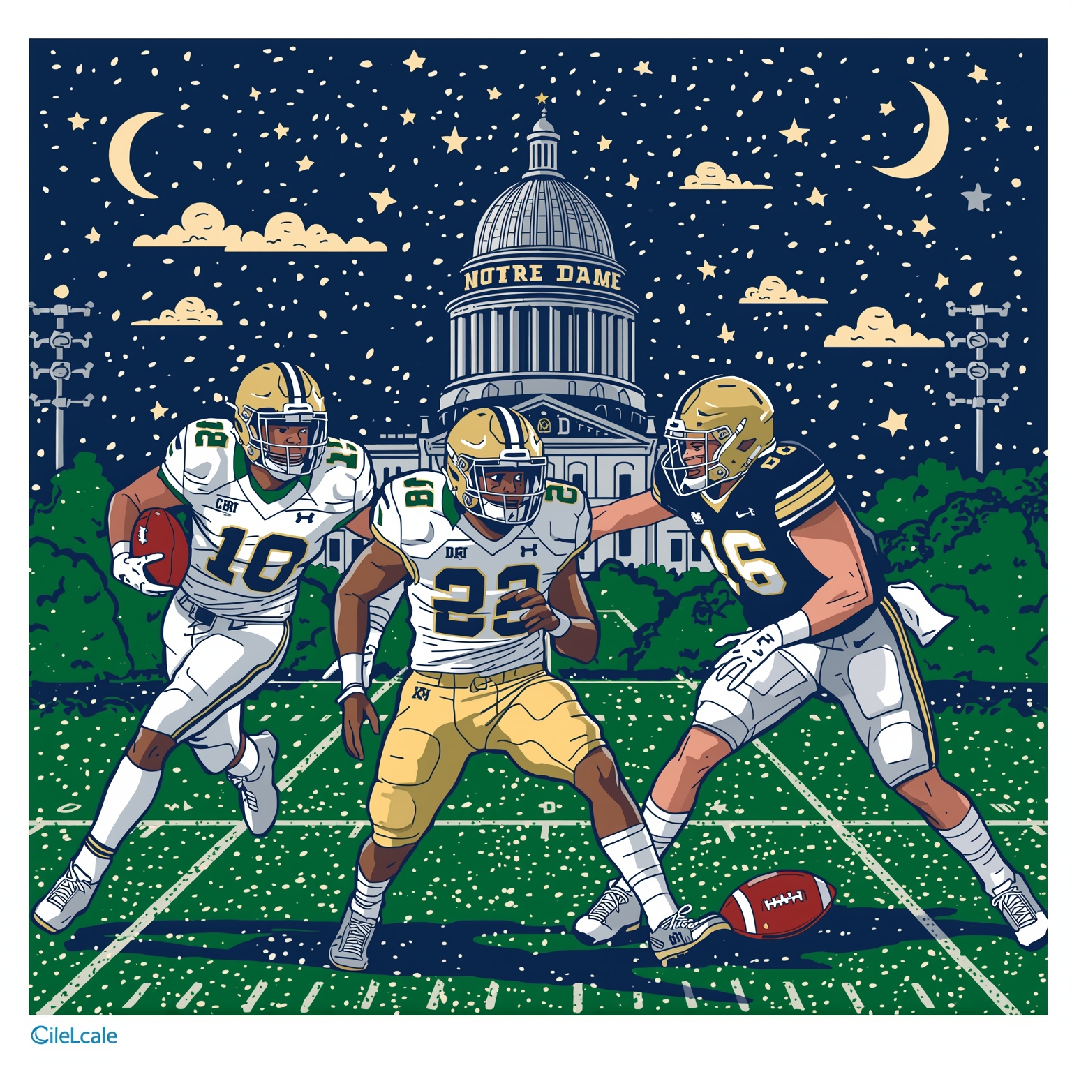 Notre Dame’s Spring Ball: Five Defensive Stars to Watch 2026 - painting of Notre Dame Fighting Irish football venue